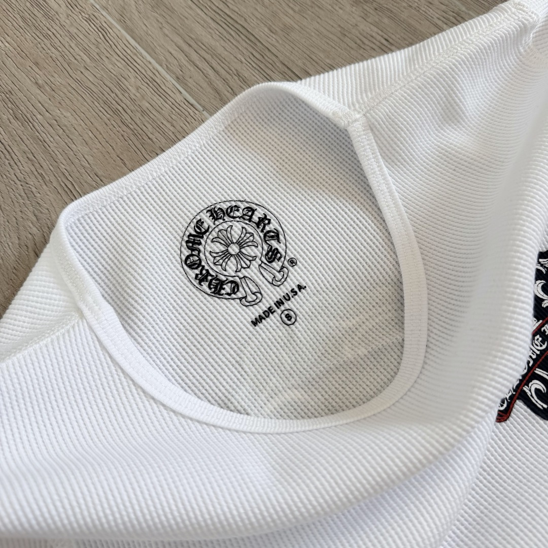 Chrome Hearts CH 克罗心 华夫格宝剑藤蔓印花圆领T恤 长袖 女款 白色