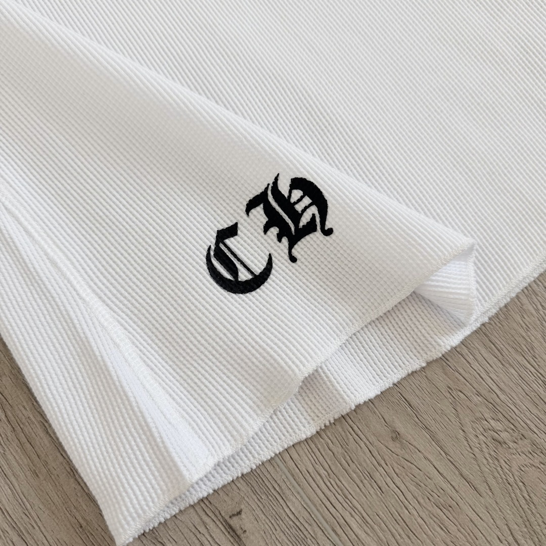 Chrome Hearts CH 克罗心 华夫格蓝色马蹄梵文印花圆领T恤 长袖 女款 白色