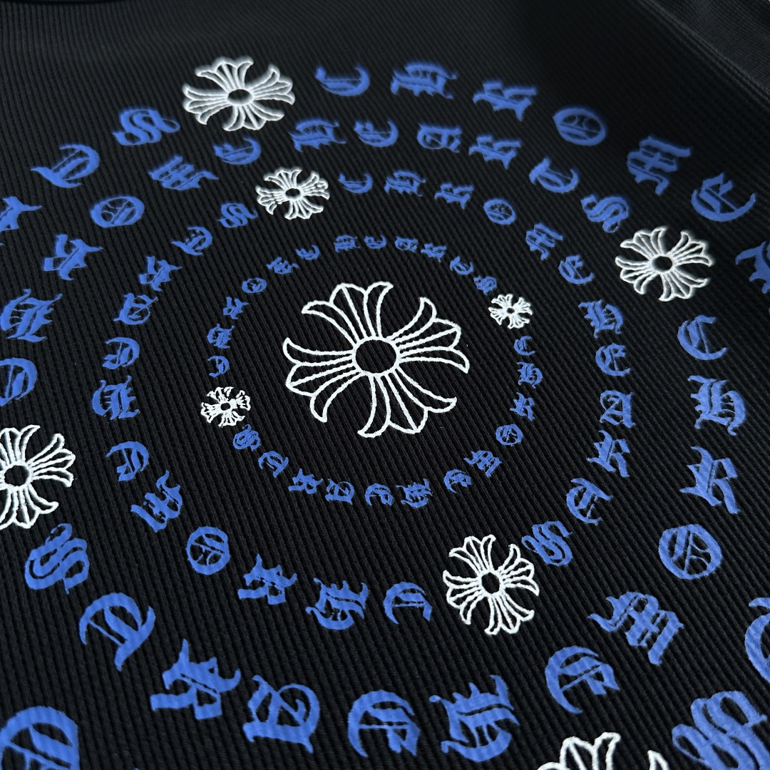 Chrome Hearts CH 克罗心 华夫格蓝色马蹄梵文印花圆领T恤 长袖 女款 黑色