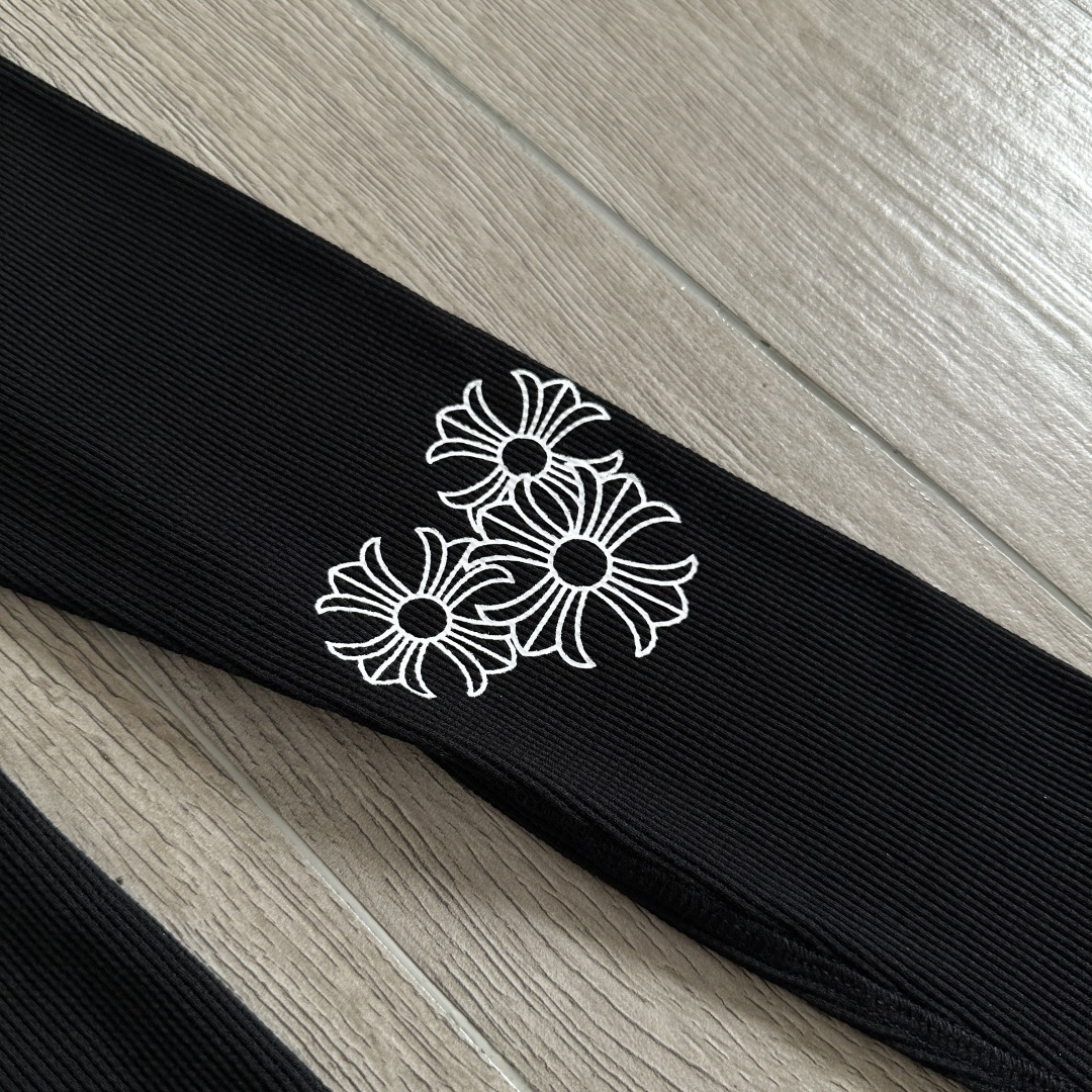 Chrome Hearts CH 克罗心 华夫格蓝色马蹄梵文印花圆领T恤 长袖 女款 黑色