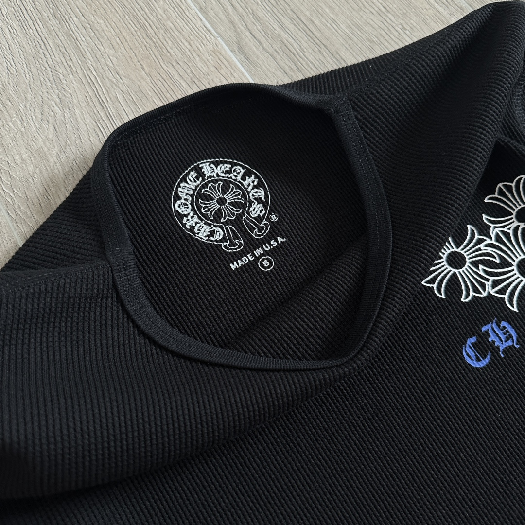 Chrome Hearts CH 克罗心 华夫格蓝色马蹄梵文印花圆领T恤 长袖 女款 黑色