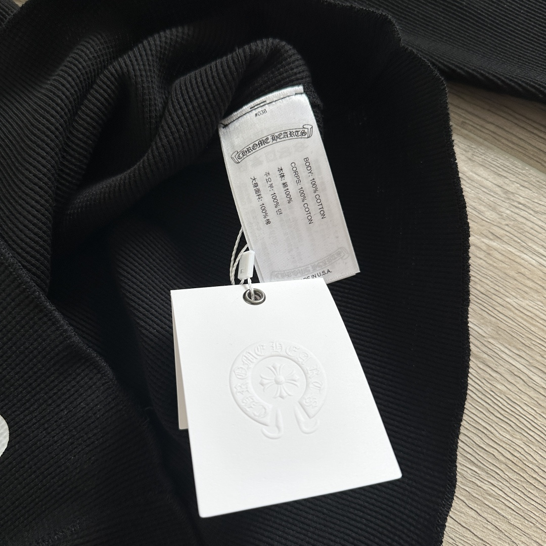 Chrome Hearts CH 克罗心 华夫格蓝色马蹄梵文印花圆领T恤 长袖 女款 黑色