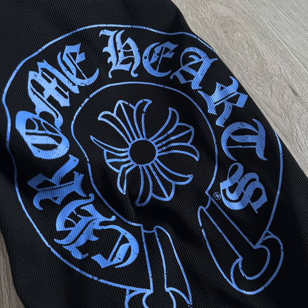 Chrome Hearts CH 克罗心 华夫格蓝色马蹄梵文印花圆领T恤 长袖 女款 黑色