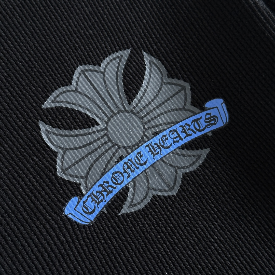 Chrome Hearts CH 克罗心 华夫格蓝色马蹄梵文印花圆领T恤 长袖 女款 黑色