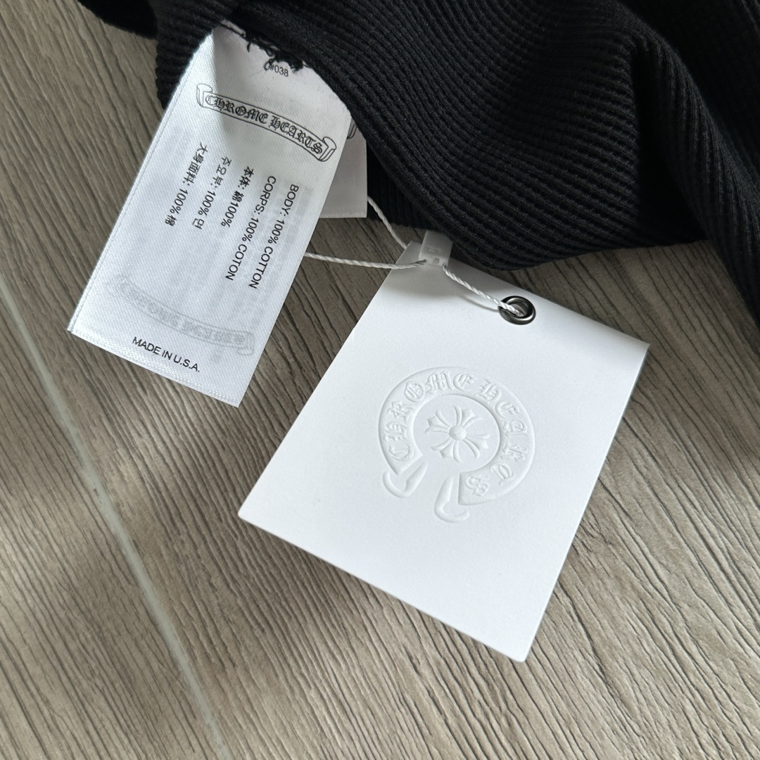 Chrome Hearts CH 克罗心 华夫格蓝色马蹄梵文印花圆领T恤 长袖 女款 黑色