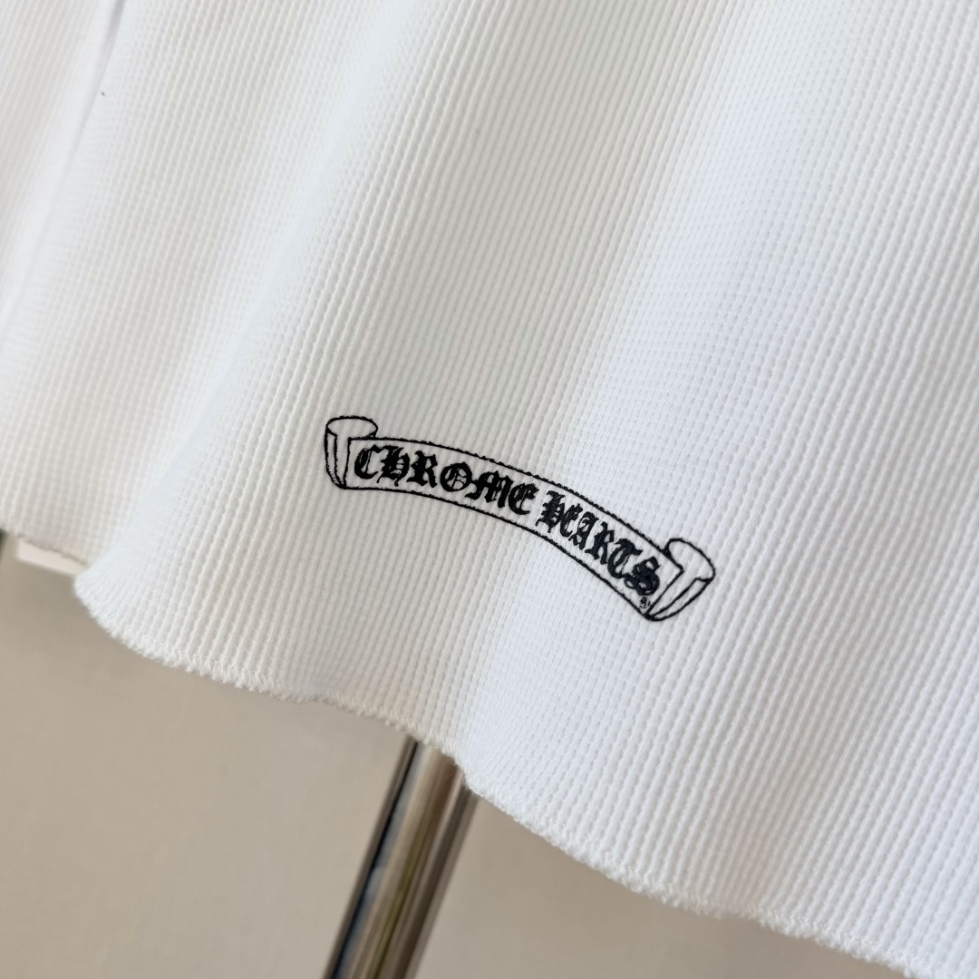 Chrome Hearts CH 克罗心 华夫格马蹄十字架印花圆领T恤 长袖 女款 白色