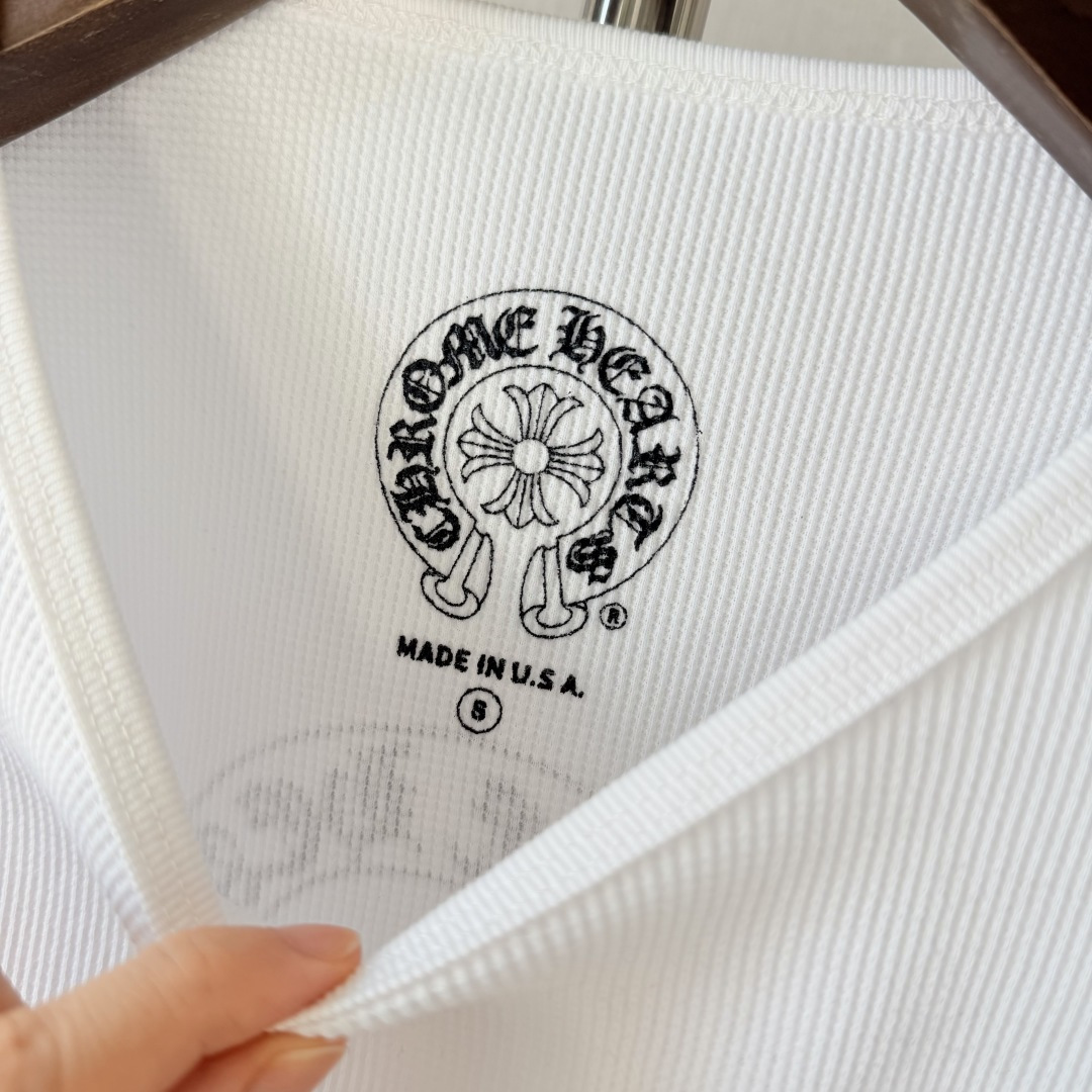 Chrome Hearts CH 克罗心 华夫格马蹄十字架印花圆领T恤 长袖 女款 白色