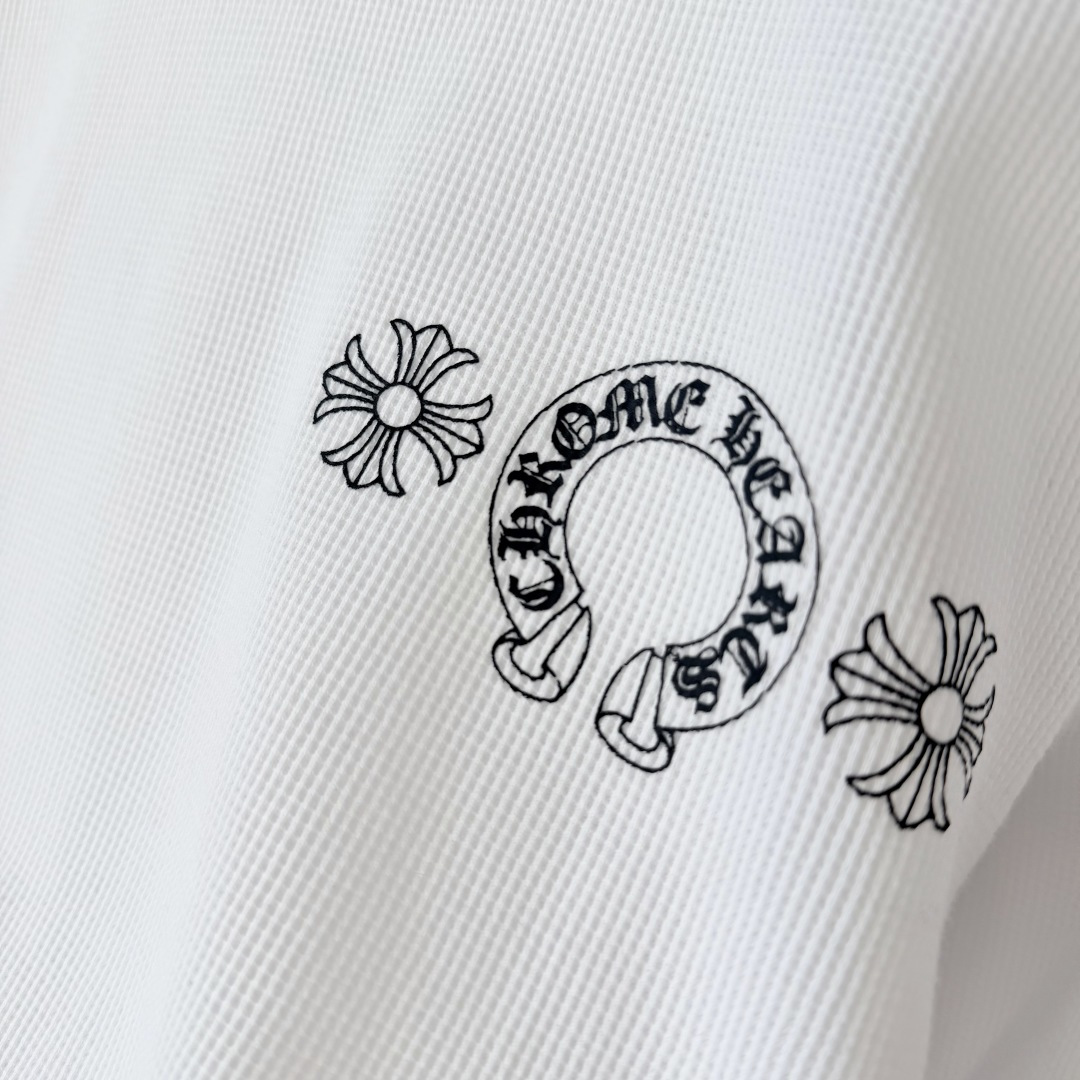 Chrome Hearts CH 克罗心 华夫格马蹄十字架印花圆领T恤 长袖 女款 白色