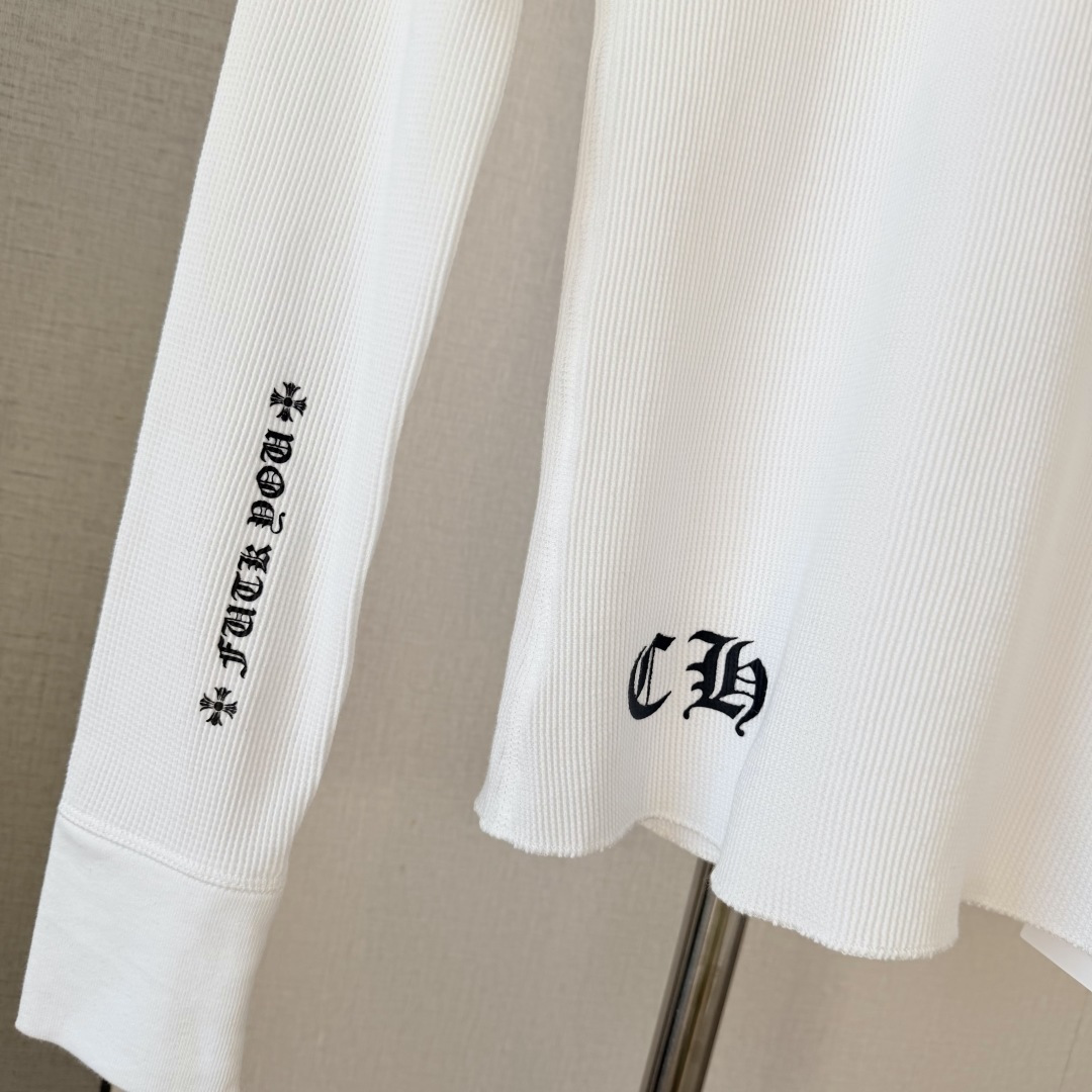 Chrome Hearts CH 克罗心 华夫格马蹄十字架印花圆领T恤 长袖 女款 白色