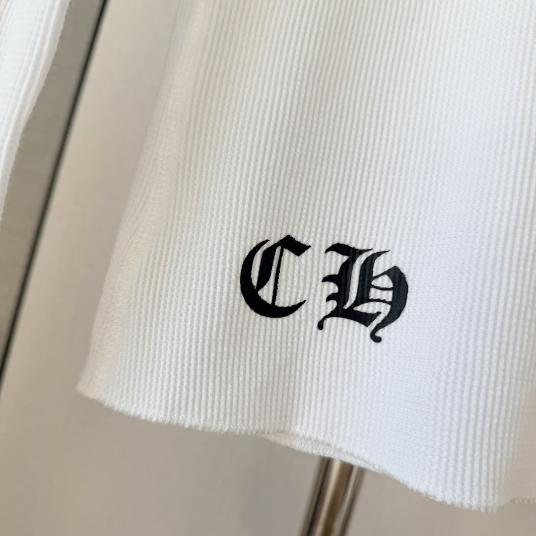 Chrome Hearts CH 克罗心 华夫格马蹄十字架印花圆领T恤 长袖 女款 白色