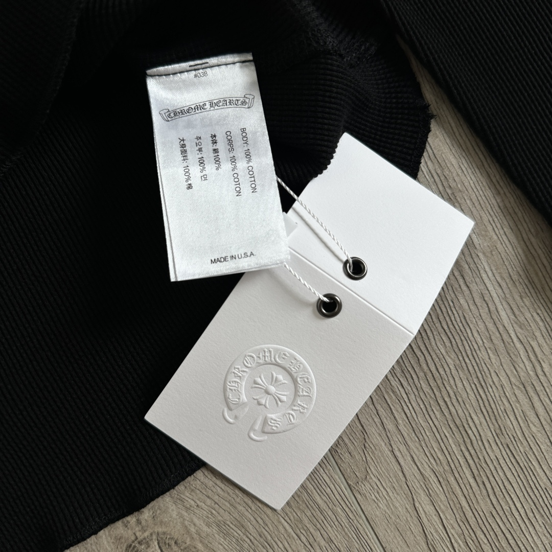 Chrome Hearts CH 克罗心 华夫格马蹄十字架印花圆领T恤 长袖 女款 黑色
