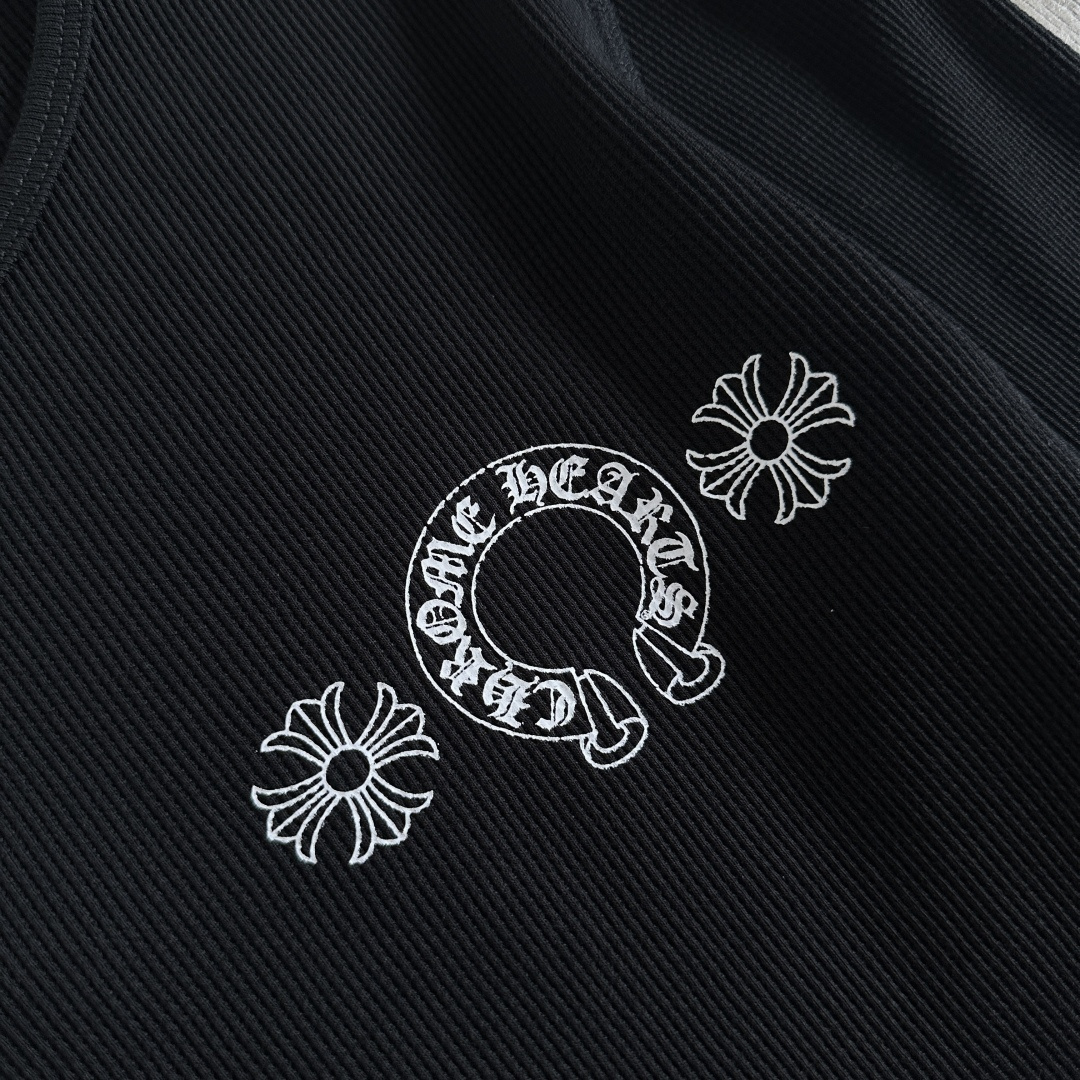 Chrome Hearts CH 克罗心 华夫格马蹄十字架印花圆领T恤 长袖 女款 黑色