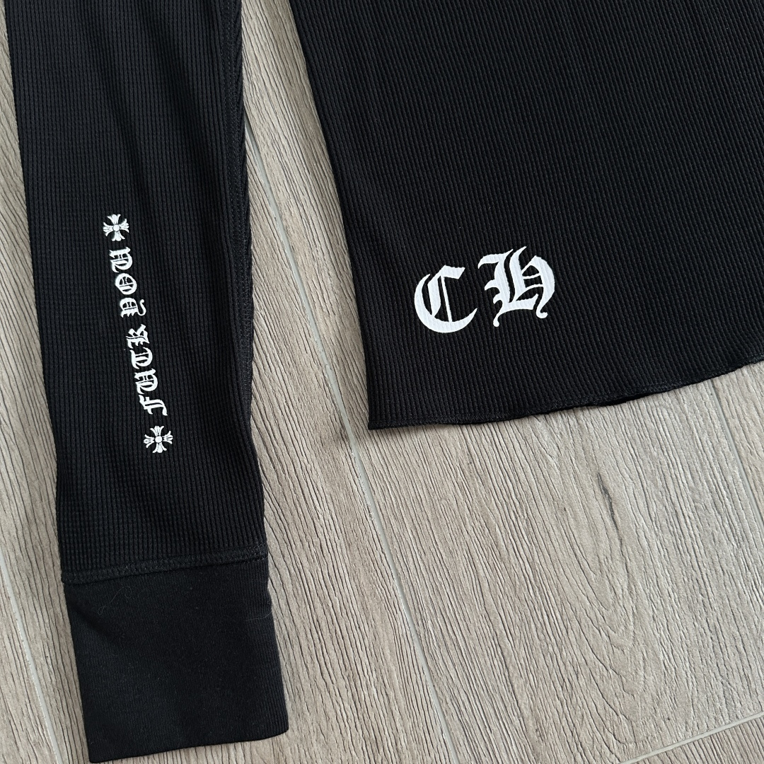 Chrome Hearts CH 克罗心 华夫格马蹄十字架印花圆领T恤 长袖 女款 黑色