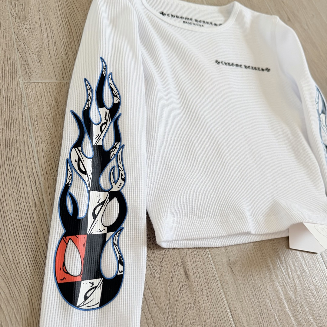 Chrome Hearts CH 克罗心 华夫格涂鸦圆领短款T恤 长袖 女款 黑色