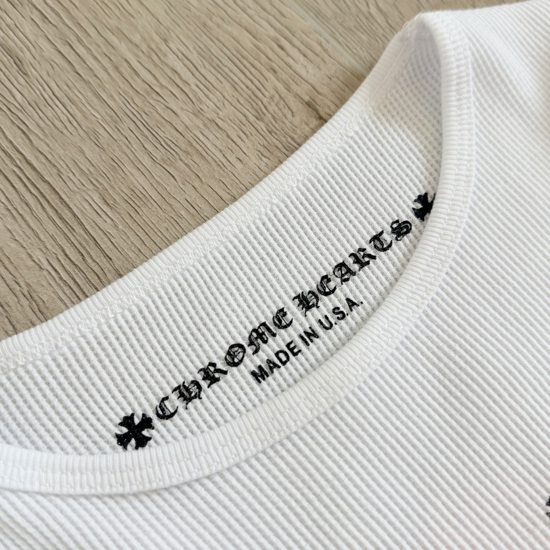 Chrome Hearts CH 克罗心 华夫格涂鸦圆领短款T恤 长袖 女款 黑色