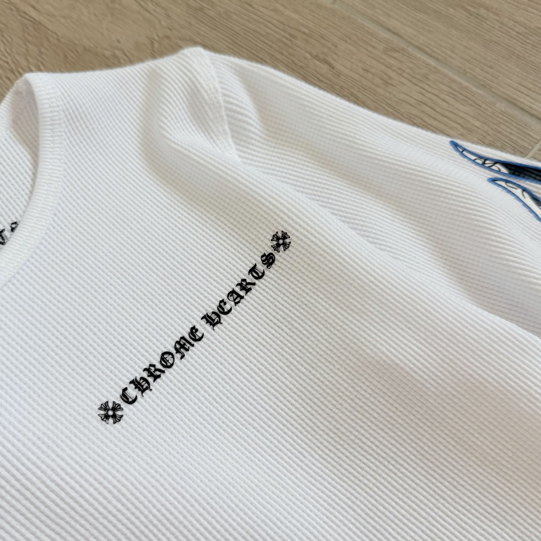 Chrome Hearts CH 克罗心 华夫格涂鸦圆领短款T恤 长袖 女款 黑色