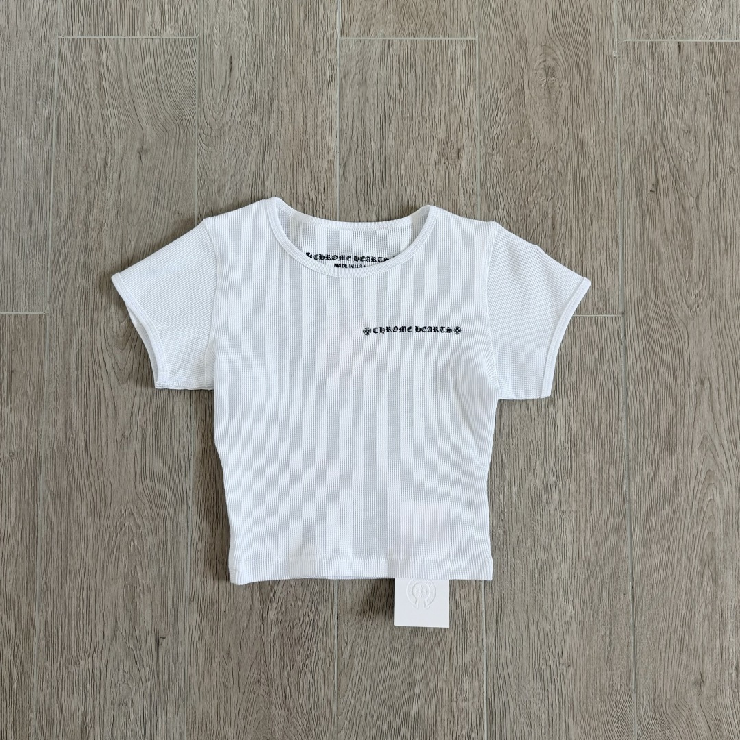Chrome Hearts CH 克罗心 华夫格涂鸦圆领短款T恤 短袖 女款 白色