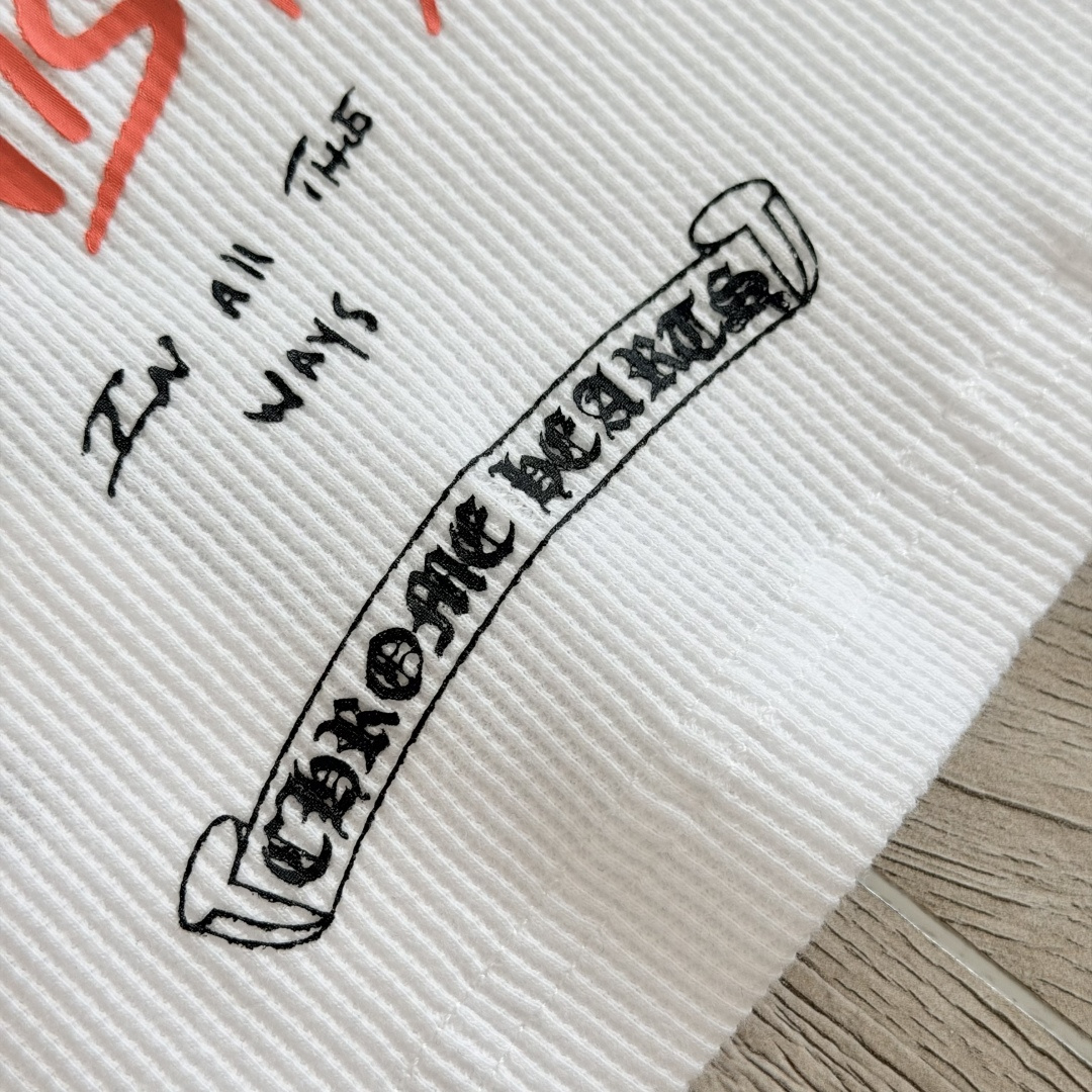 Chrome Hearts CH 克罗心 华夫格涂鸦圆领短款T恤 短袖 女款 白色