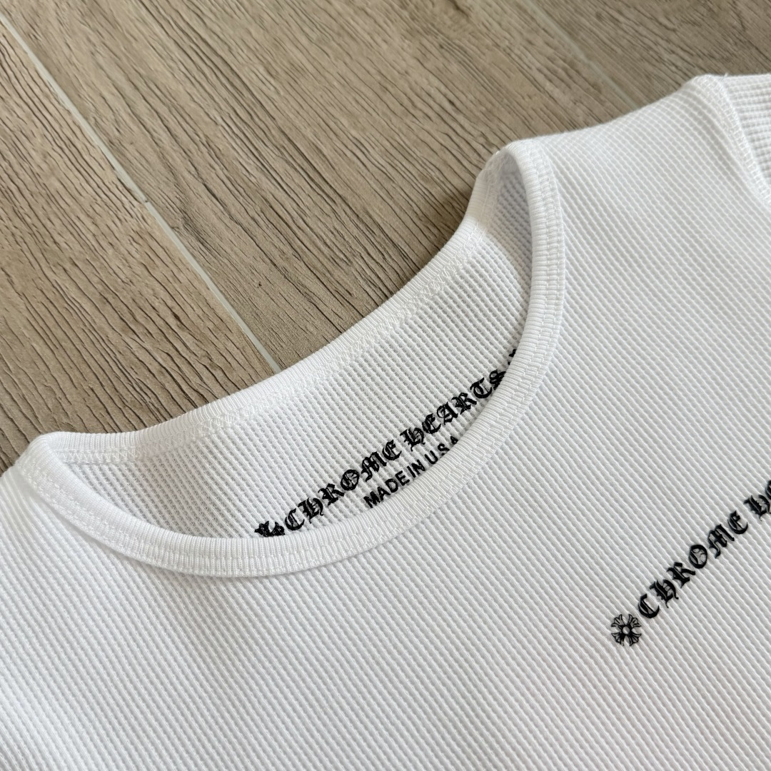 Chrome Hearts CH 克罗心 华夫格涂鸦圆领短款T恤 短袖 女款 白色