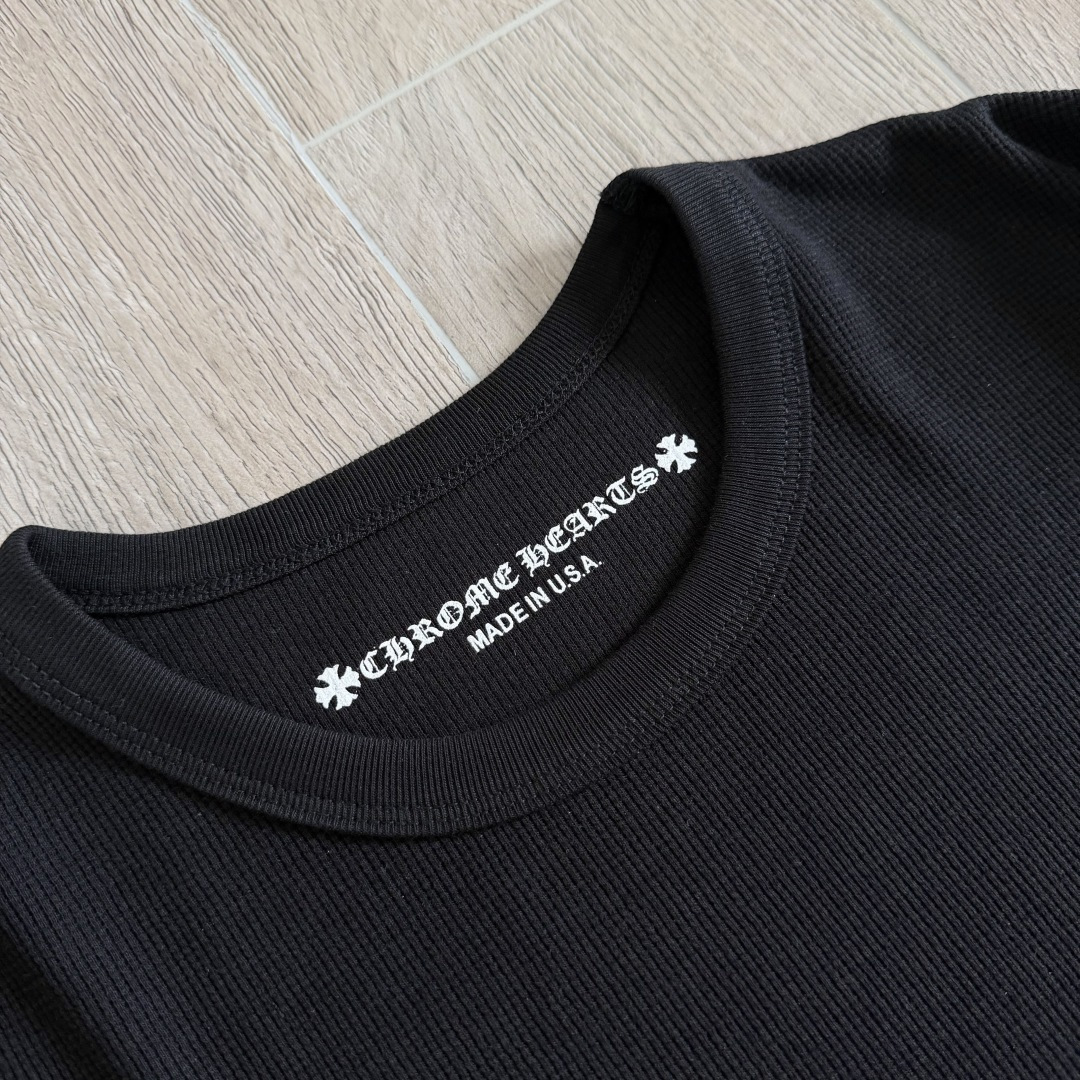 Chrome Hearts 克罗心 华夫格双臂粉色花臂印花圆领长袖T恤 打底衫 黑色