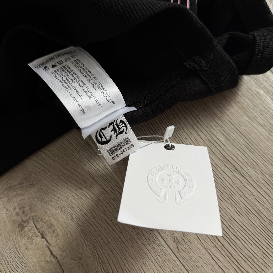 Chrome Hearts 克罗心 华夫格双臂粉色花臂印花圆领长袖T恤 打底衫 黑色