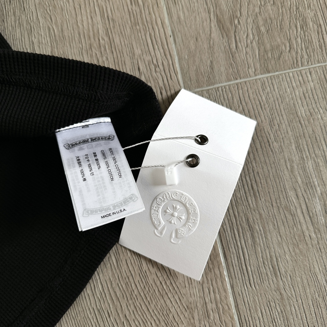 Chrome Hearts CH 克罗心 华夫格粉色梵文印花圆领短款T恤 短袖 女款 黑色