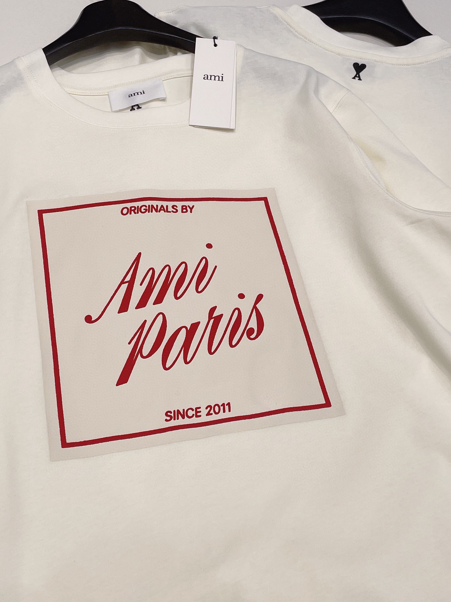 AMIPARIS Ami 复古方块印花圆领短袖 T恤 男女同款 夏季 白色