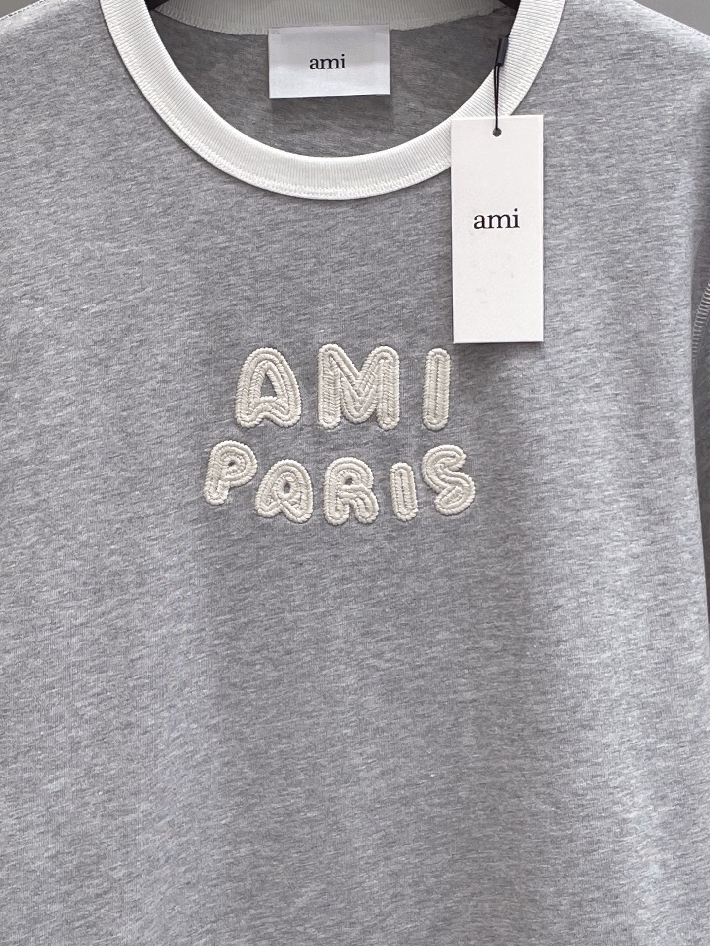AMIPARIS Ami 撞色编织字母圆领短袖 T恤 男女同款 夏季 灰色