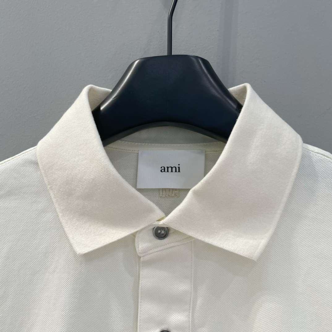 AMIPARIS Ami 编织爱心Polo衫 短袖 T恤 男女同款 夏季 白色白心 白色蓝心