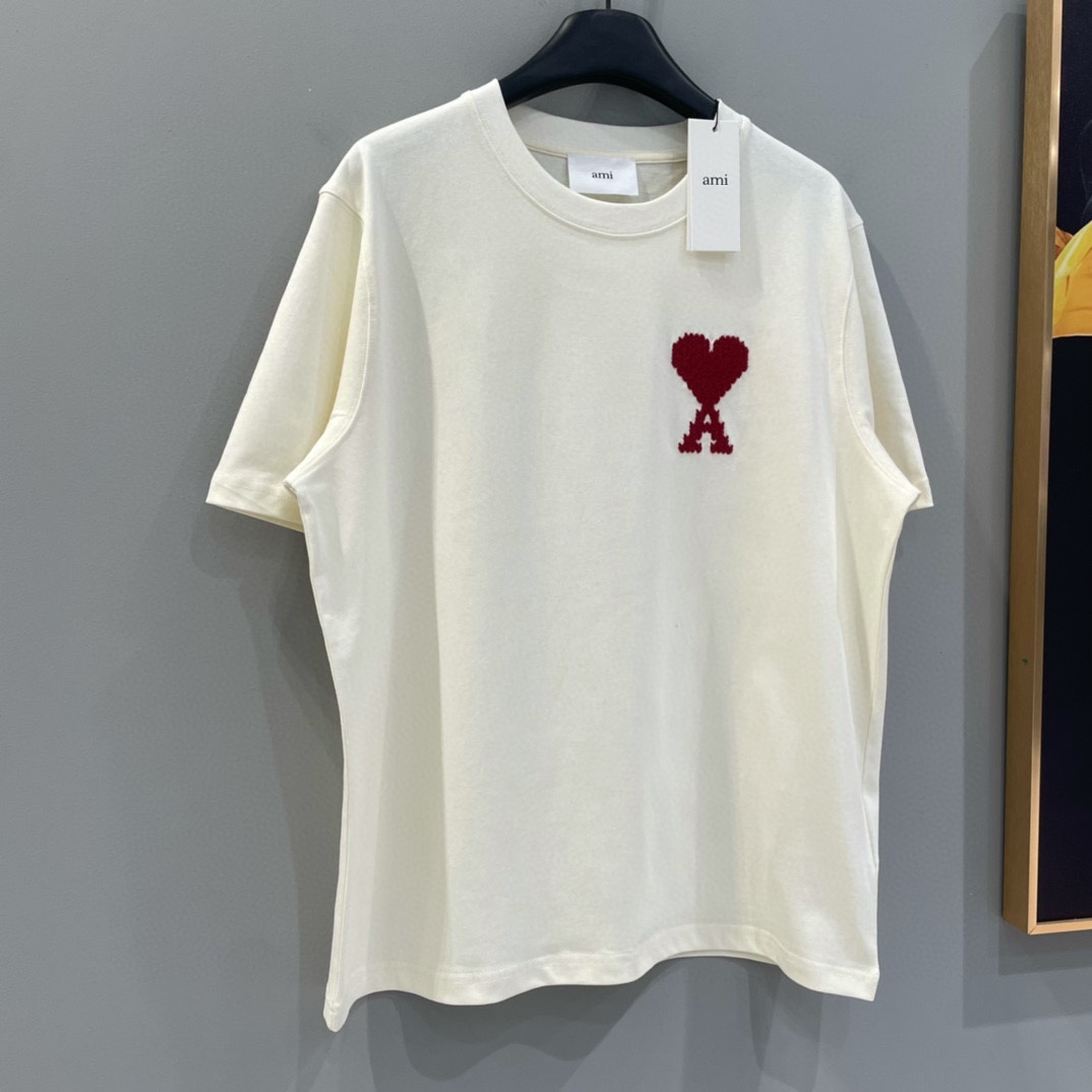AMIPARIS Ami 马年限定 立体编织爱心圆领短袖 T恤 男女同款 夏季 白色 驼色