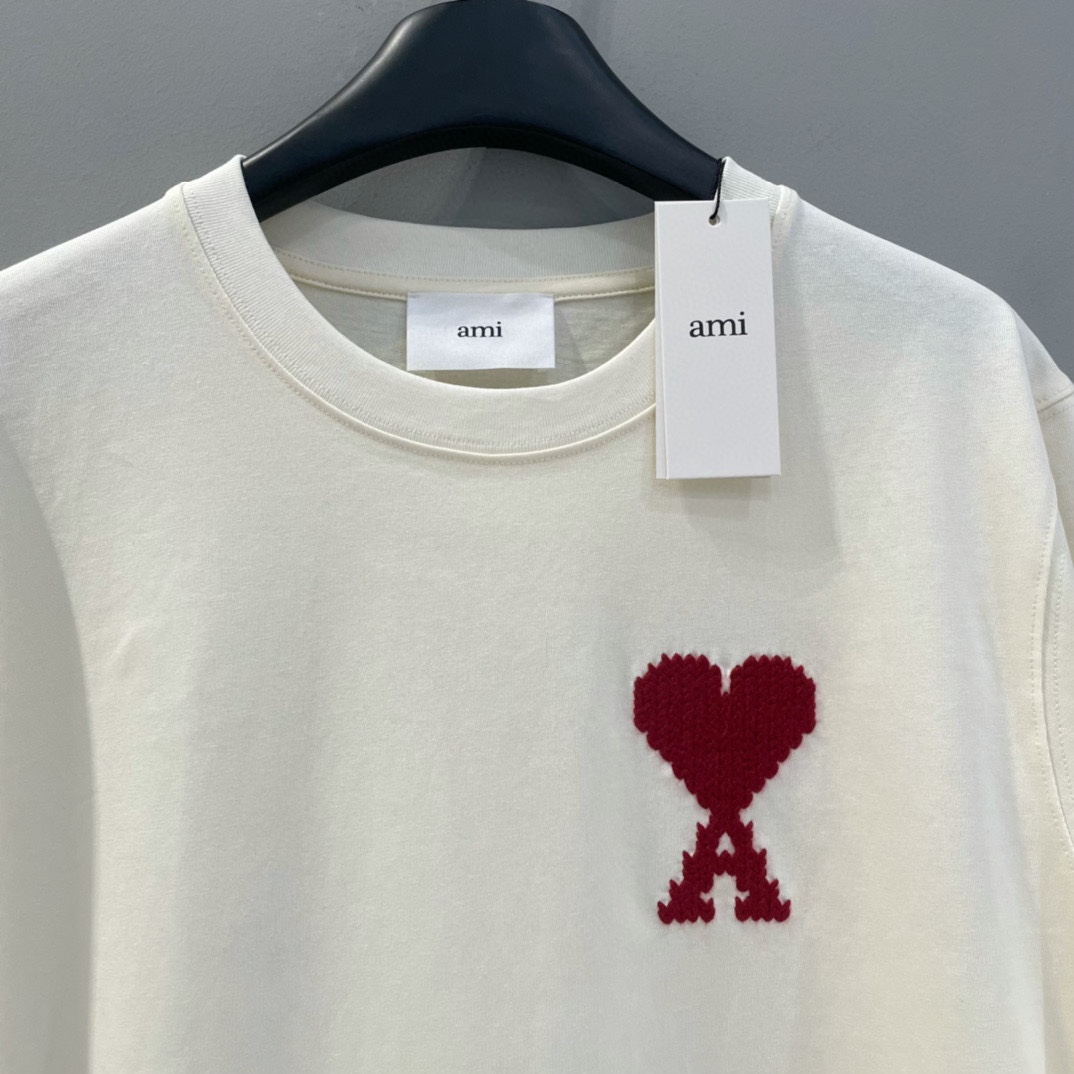 AMIPARIS Ami 马年限定 立体编织爱心圆领短袖 T恤 男女同款 夏季 白色 驼色