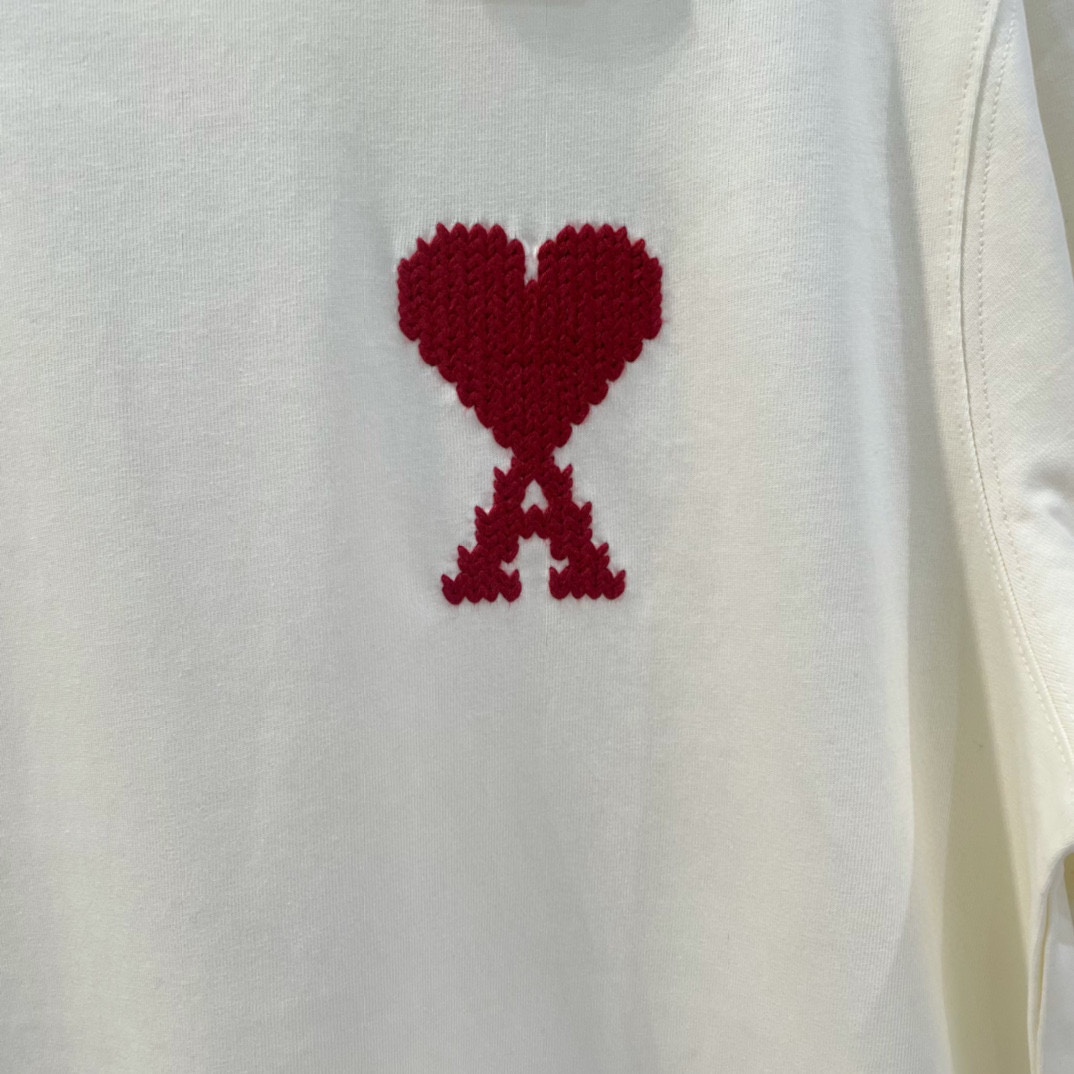 AMIPARIS Ami 马年限定 立体编织爱心圆领短袖 T恤 男女同款 夏季 白色 驼色