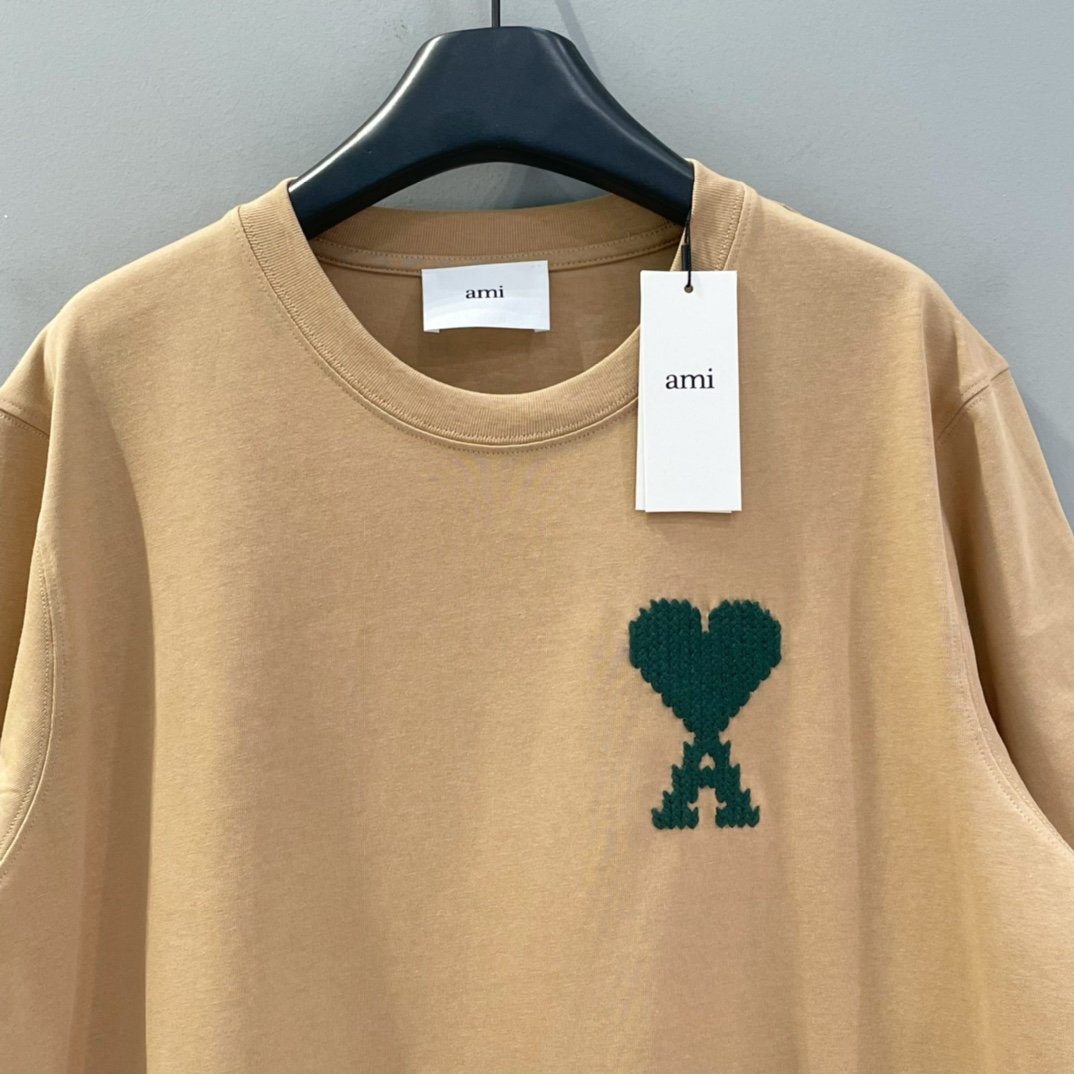 AMIPARIS Ami 马年限定 立体编织爱心圆领短袖 T恤 男女同款 夏季 白色 驼色