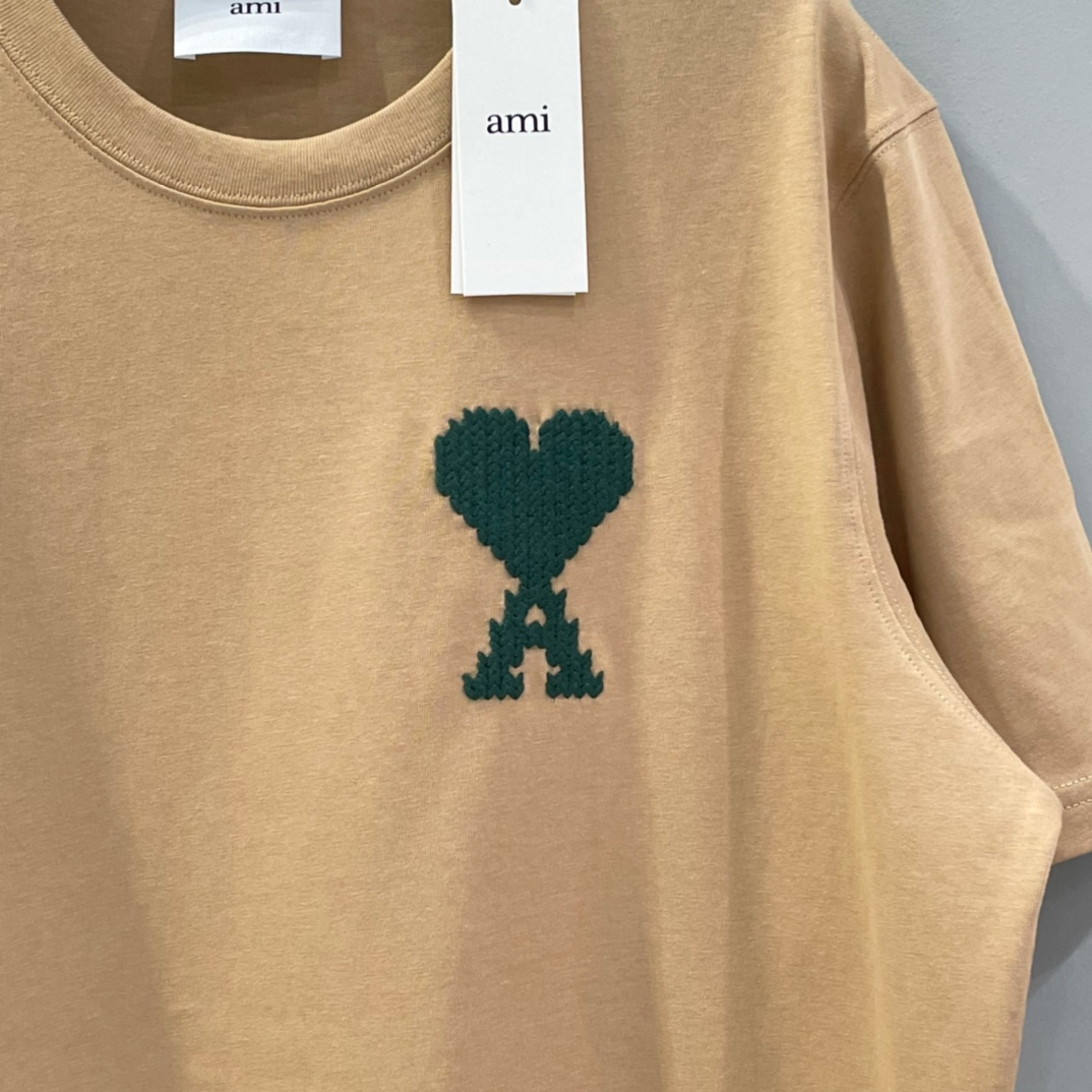 AMIPARIS Ami 马年限定 立体编织爱心圆领短袖 T恤 男女同款 夏季 白色 驼色
