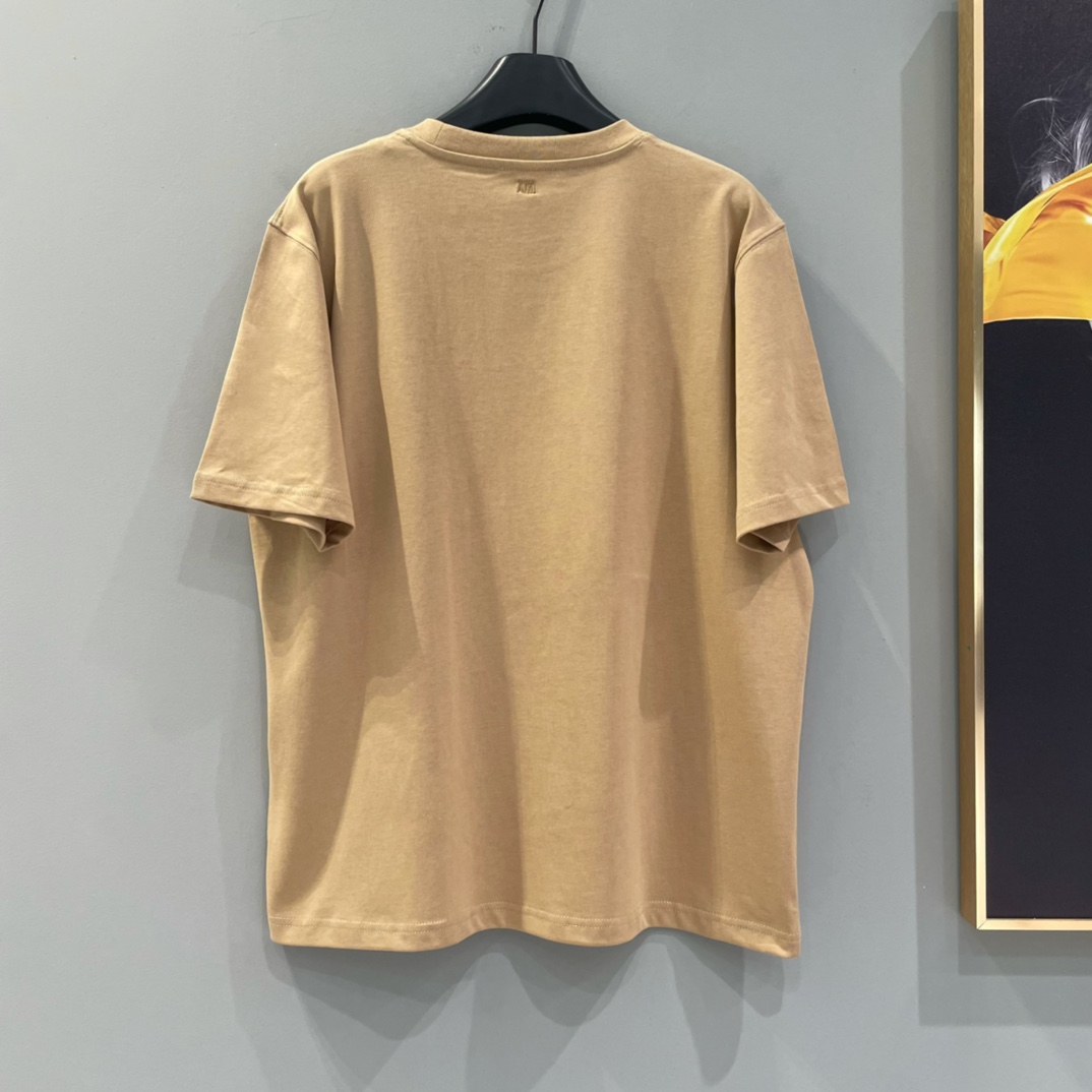 AMIPARIS Ami 马年限定 立体编织爱心圆领短袖 T恤 男女同款 夏季 白色 驼色
