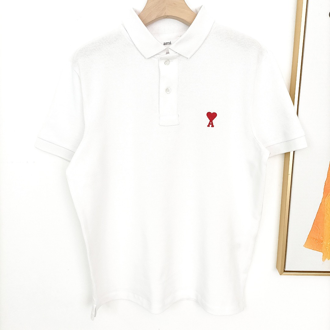 AMIPARIS Ami 红色小爱心刺绣有机棉珠地布Polo衫 短袖 T恤 男女同款 夏季 灰色 白色 黑色 蓝色