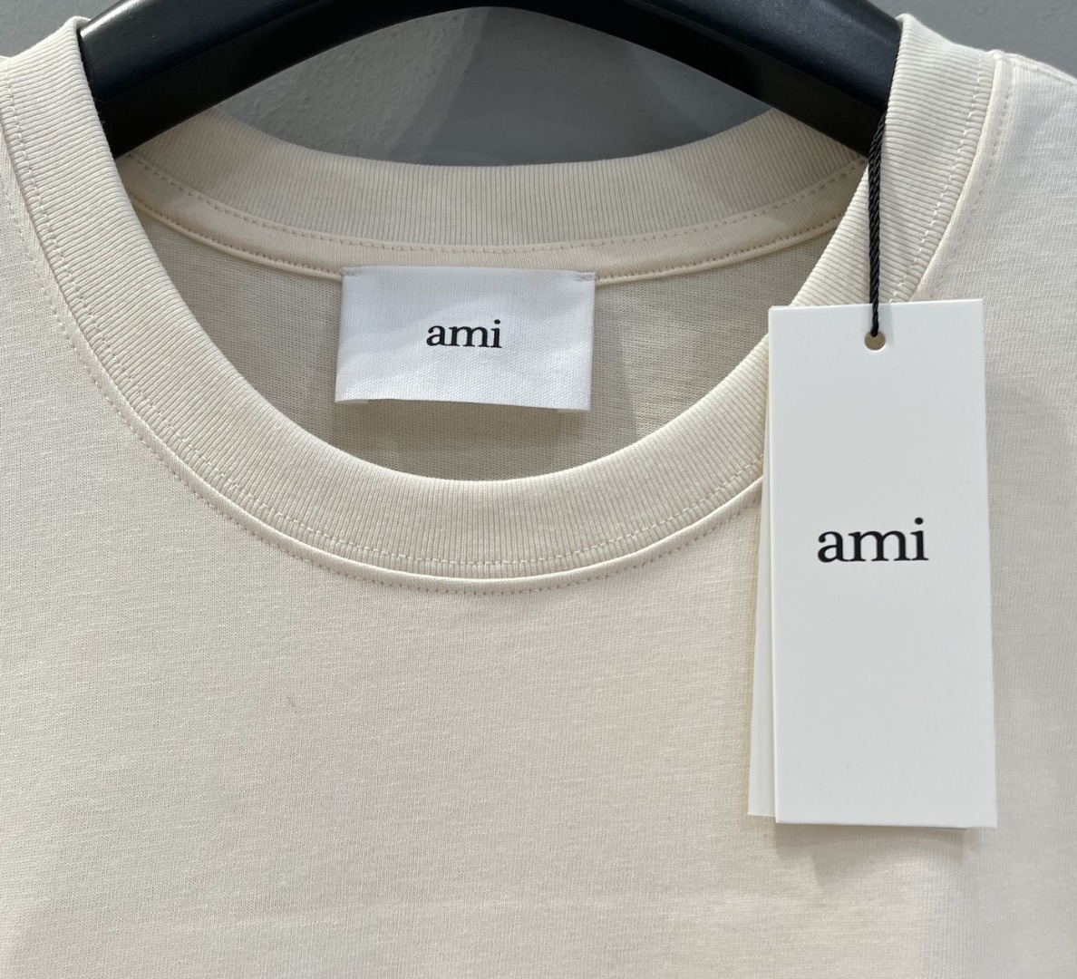 AMIPARIS Ami 编织字母圆领短袖 T恤 男女同款 夏季 米白色 藏青色