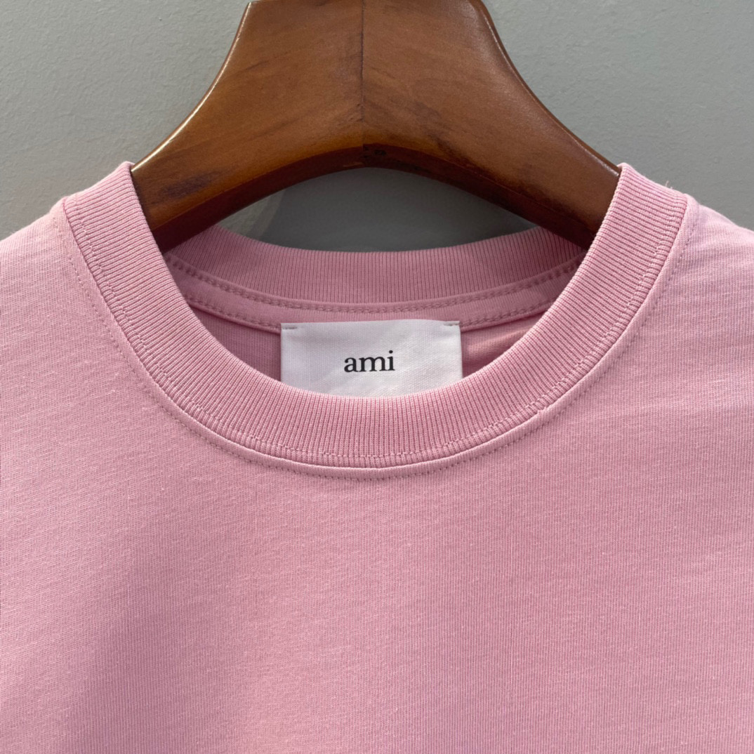 AMIPARIS Ami 马卡龙字母刺绣圆领短袖 T恤 男女同款 夏季 粉色 蓝色 绿色 白色 黑色