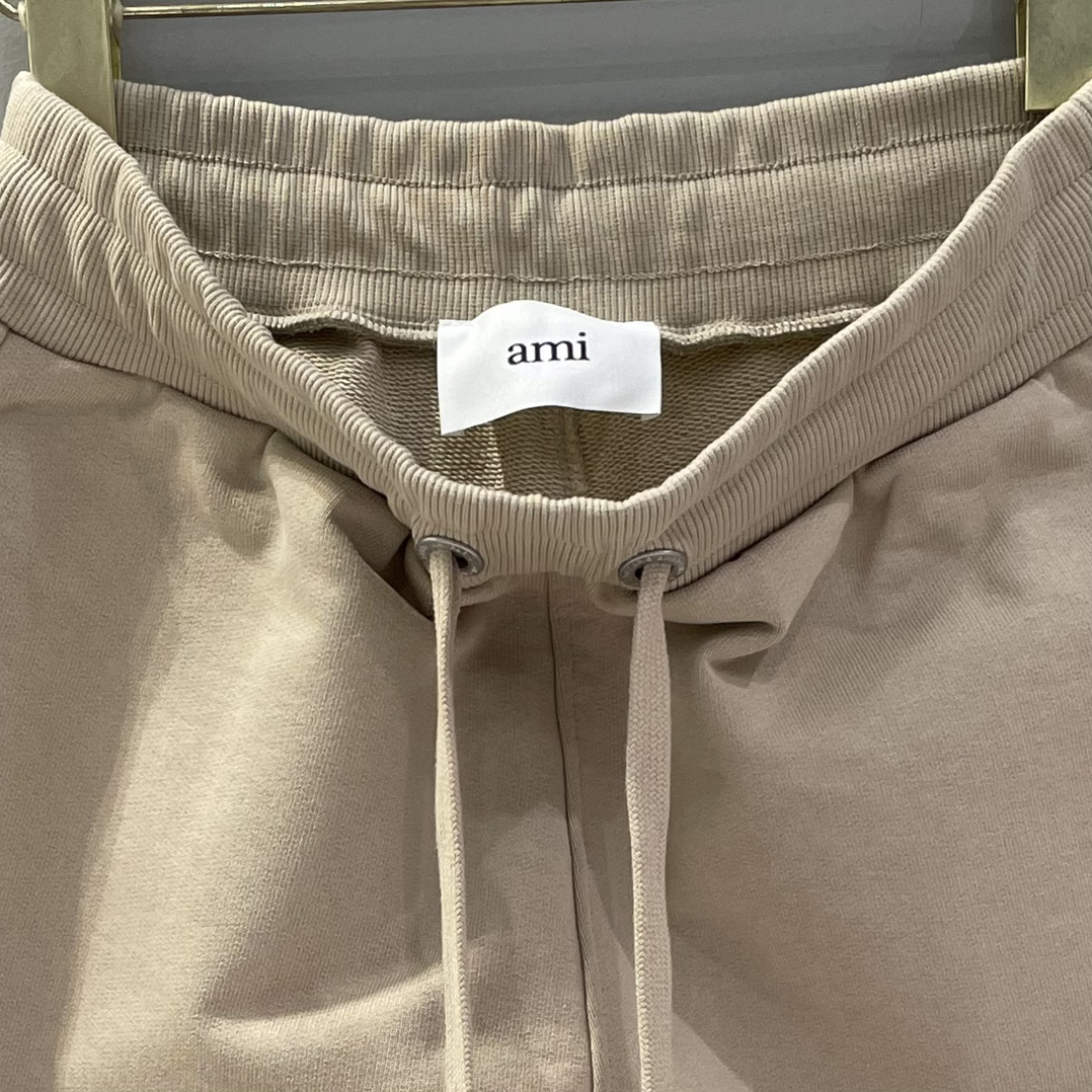 AMIPARIS Ami 马卡龙色爱心刺绣松紧腰休闲裤 短裤 裤子 运动裤 灰色 粉色 米色 A5 