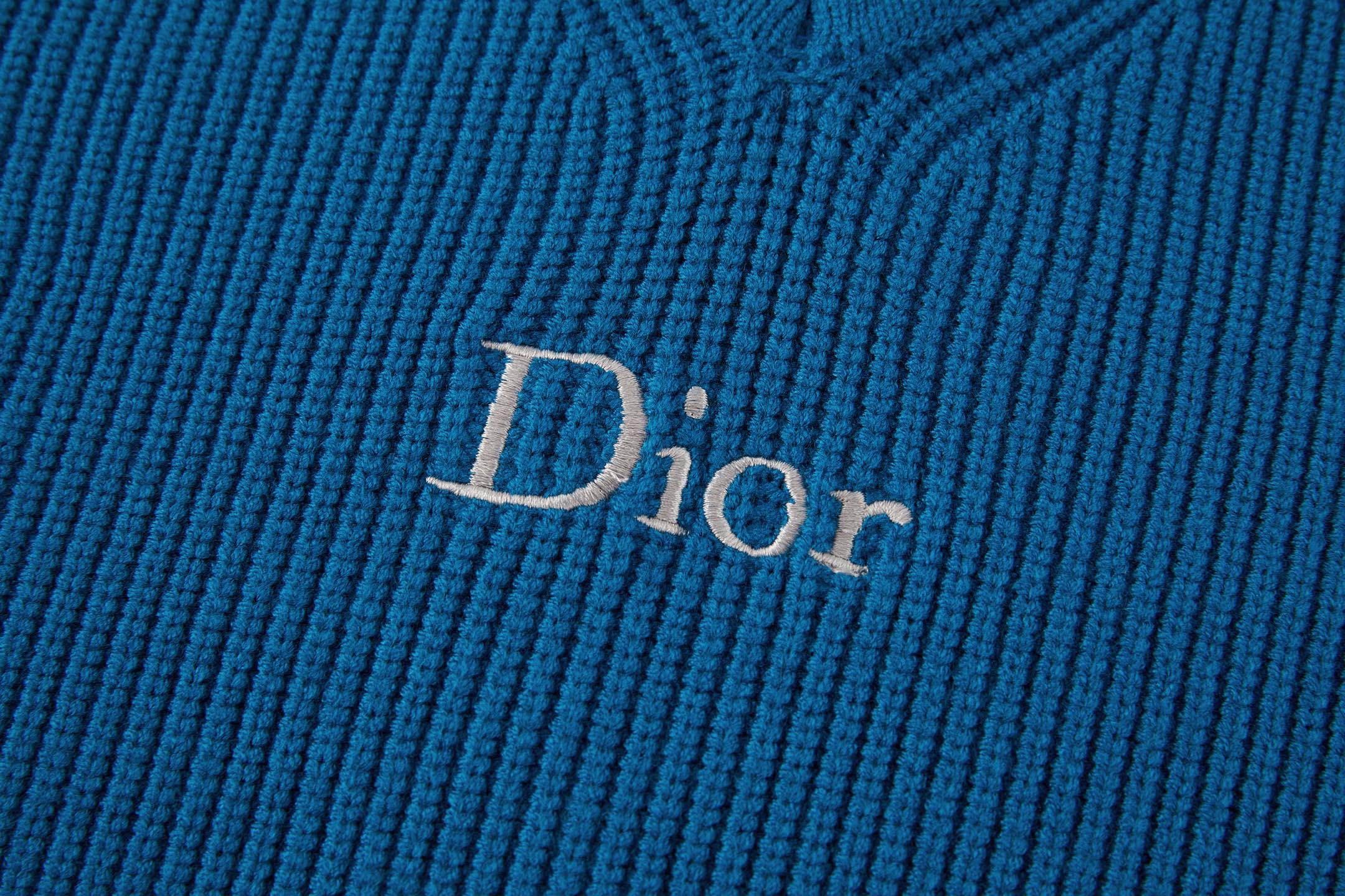 DIOR 迪奥 字母刺绣V领羊毛针织衫 毛衣 秋冬 外套 长袖 蓝色 B0 