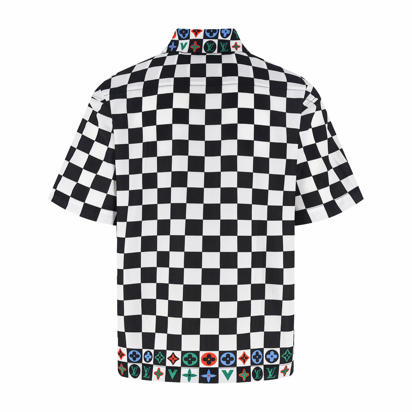 LOUIS VUITTON 路易威登 黑白棋盘格彩色标识衬衫 短袖 外套 B0