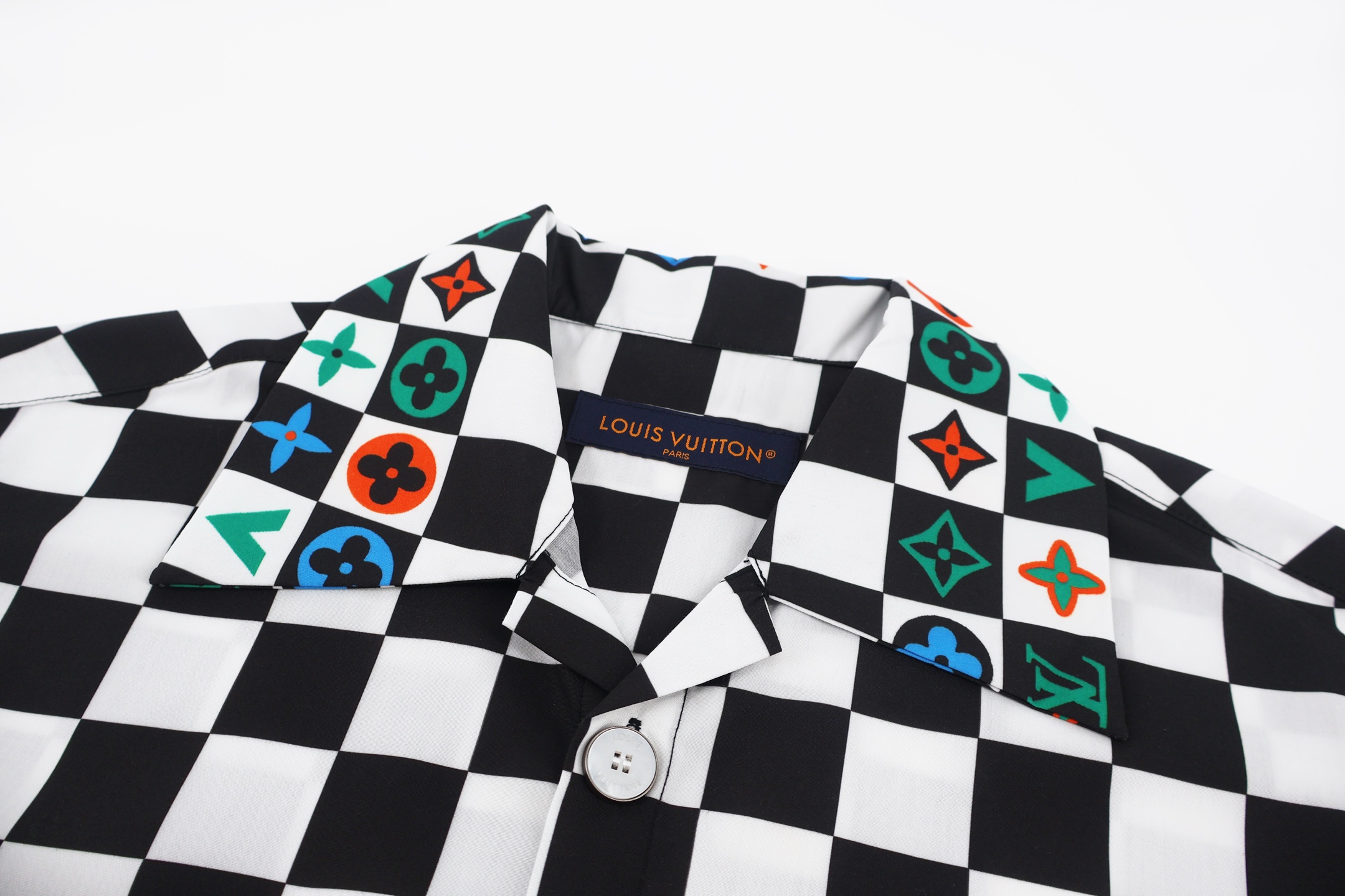 LOUIS VUITTON 路易威登 黑白棋盘格彩色标识衬衫 短袖 外套 B0