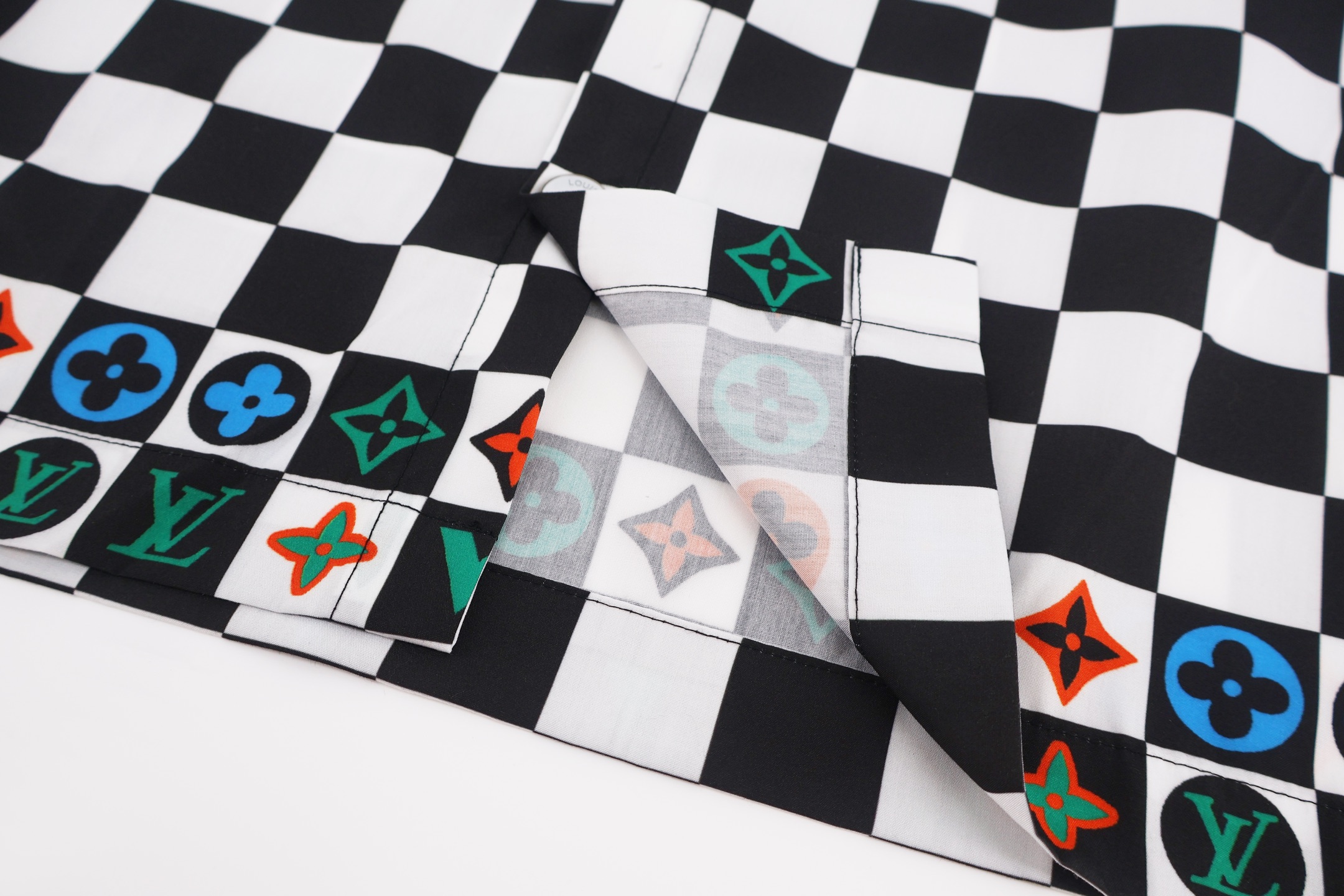 LOUIS VUITTON 路易威登 黑白棋盘格彩色标识衬衫 短袖 外套 B0