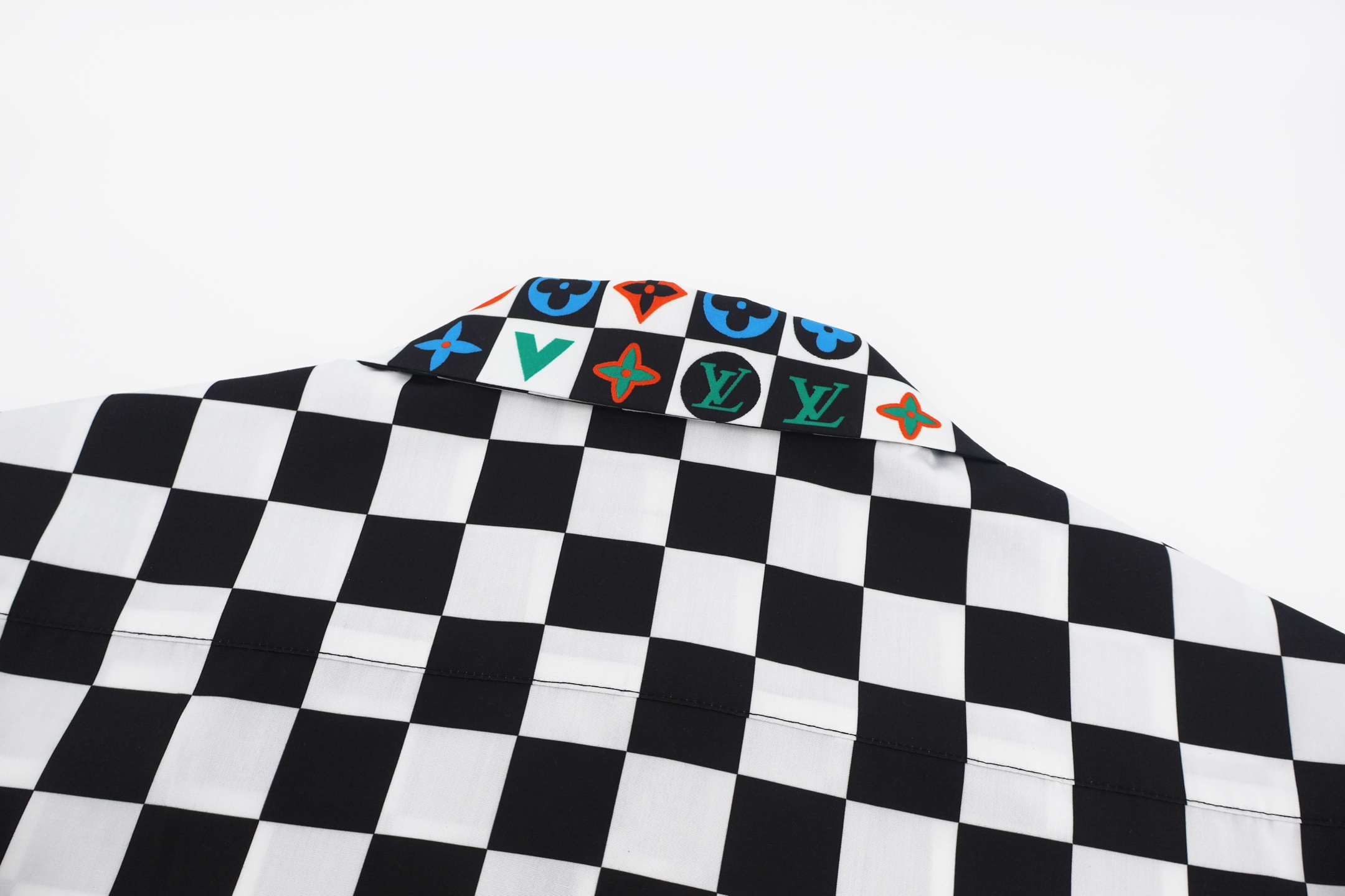 LOUIS VUITTON 路易威登 黑白棋盘格彩色标识衬衫 短袖 外套 B0