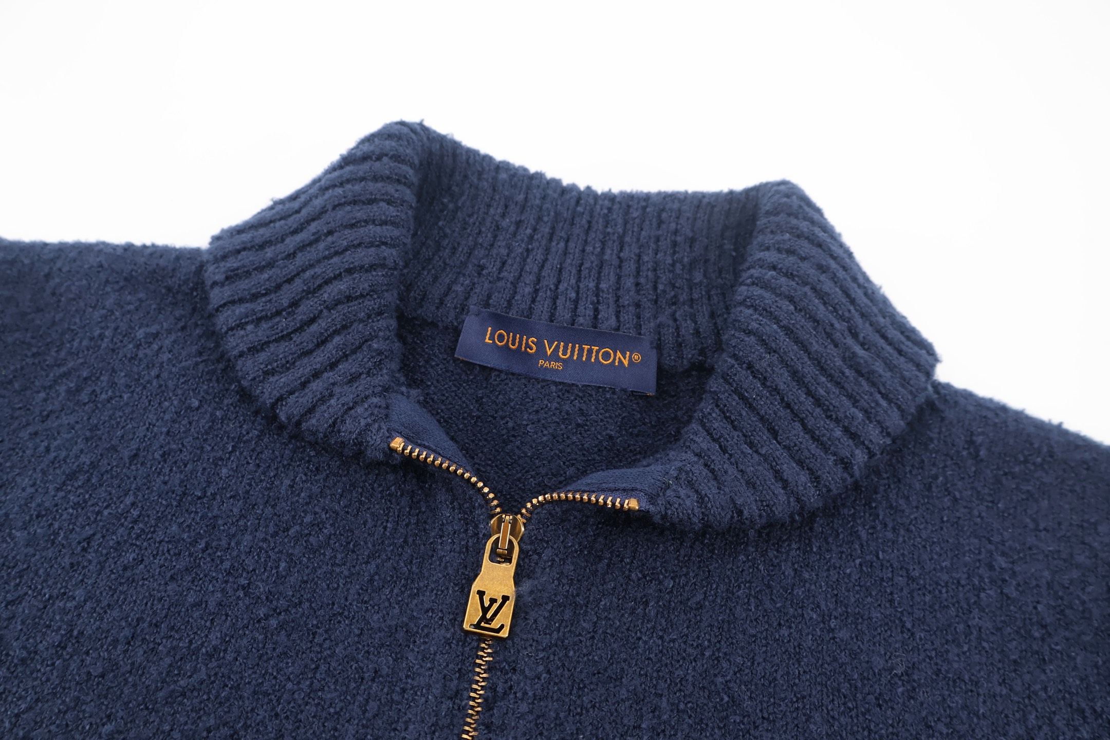 LOUIS VUITTON 路易威登 手写体字母翻领拉链针织开衫 针织衫 毛衣 外套 秋冬 藏蓝色 C0