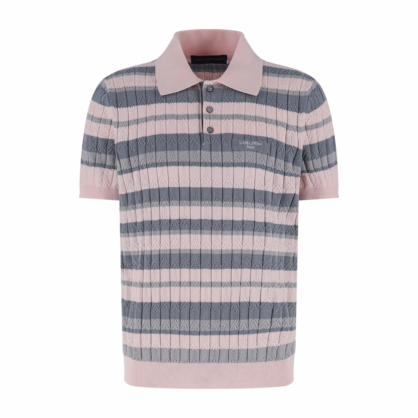 LOUIS VUITTON 路易威登 撞色条纹针织Polo衫 针织衫 短袖 灰粉色 B0 