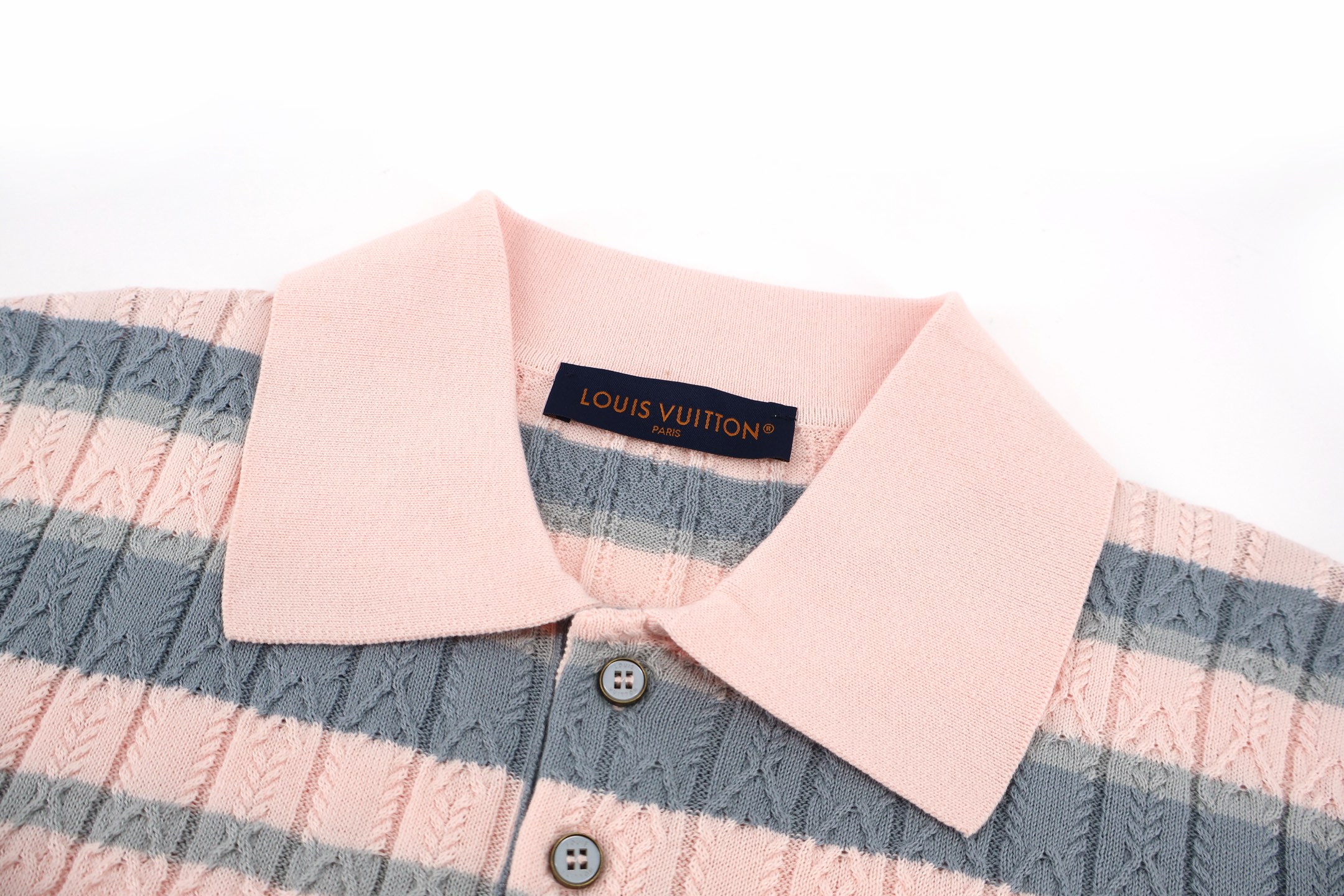 LOUIS VUITTON 路易威登 撞色条纹针织Polo衫 针织衫 短袖 灰粉色 B0 