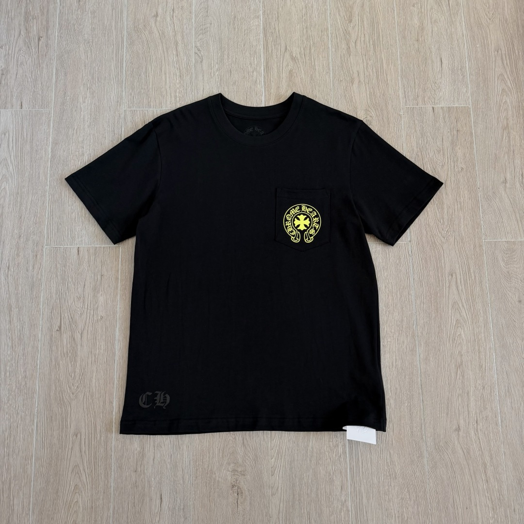 Chrome Hearts CH 克罗心 后背黄色荧光梵文圆领短袖 T恤 白色 黑色 A0