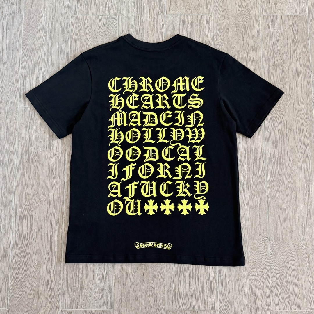 Chrome Hearts CH 克罗心 后背黄色荧光梵文圆领短袖 T恤 白色 黑色 A0
