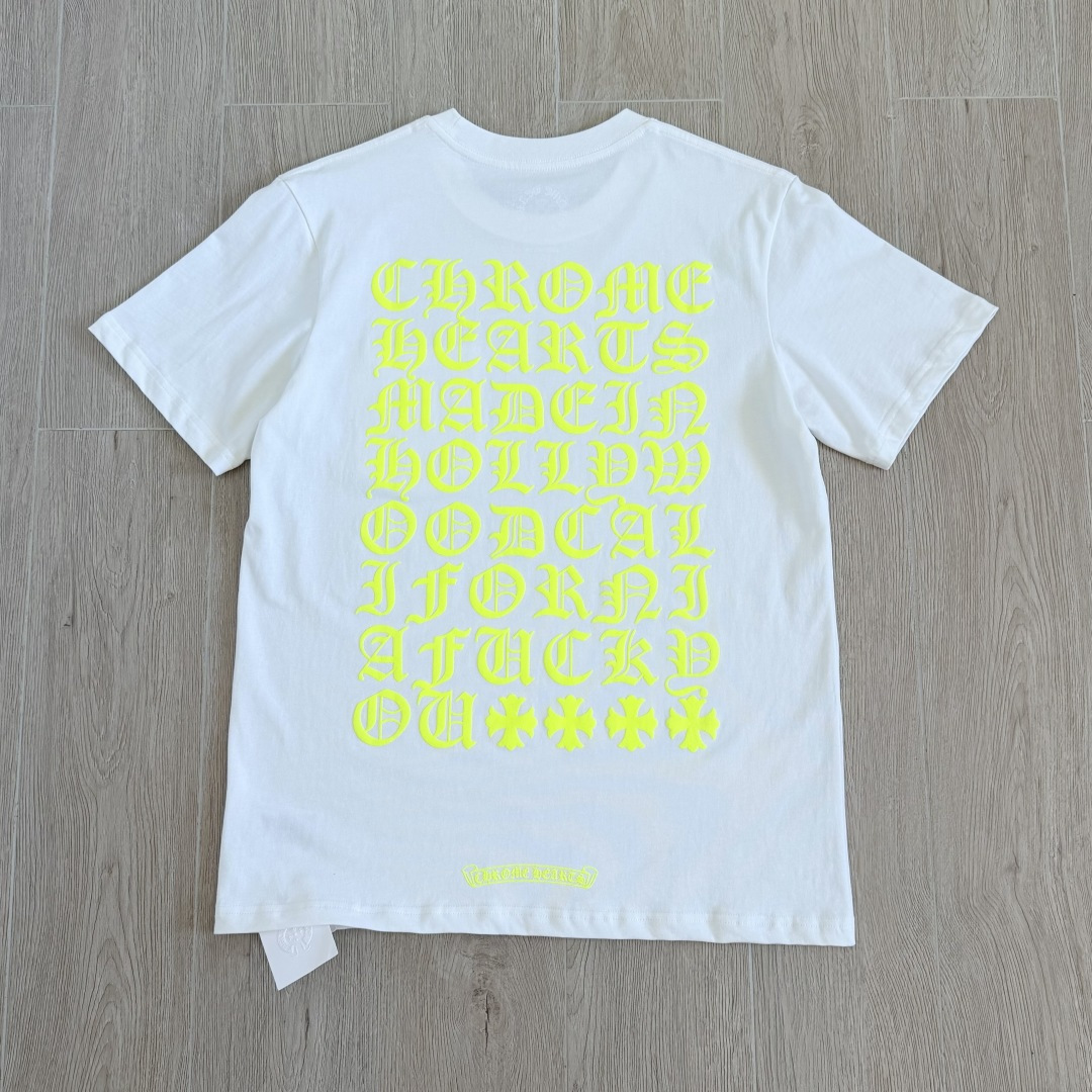 Chrome Hearts CH 克罗心 后背黄色荧光梵文圆领短袖 T恤 白色 黑色 A0